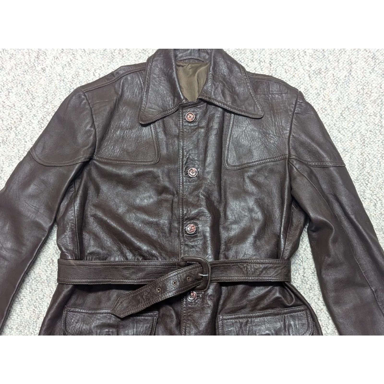 Vintage VINTAGE leather coat SHERLOCK style belted trenchcoat brown S Men Overcoat XS Brown 38 Chest 21" 32" 18" 26" Size US S / EU 44-46 / 1 - 2 Thumbnail