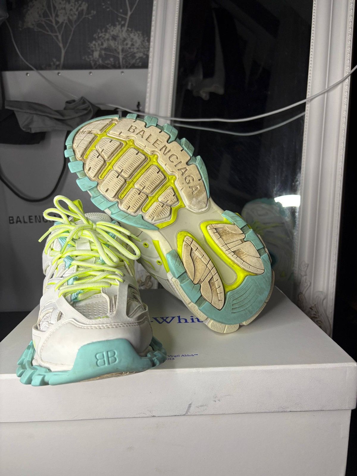 Balenciaga Balenciaga Track Sneakers – White / Neon Yellow / Blue Size US 9 / IT 39 - 7 Thumbnail