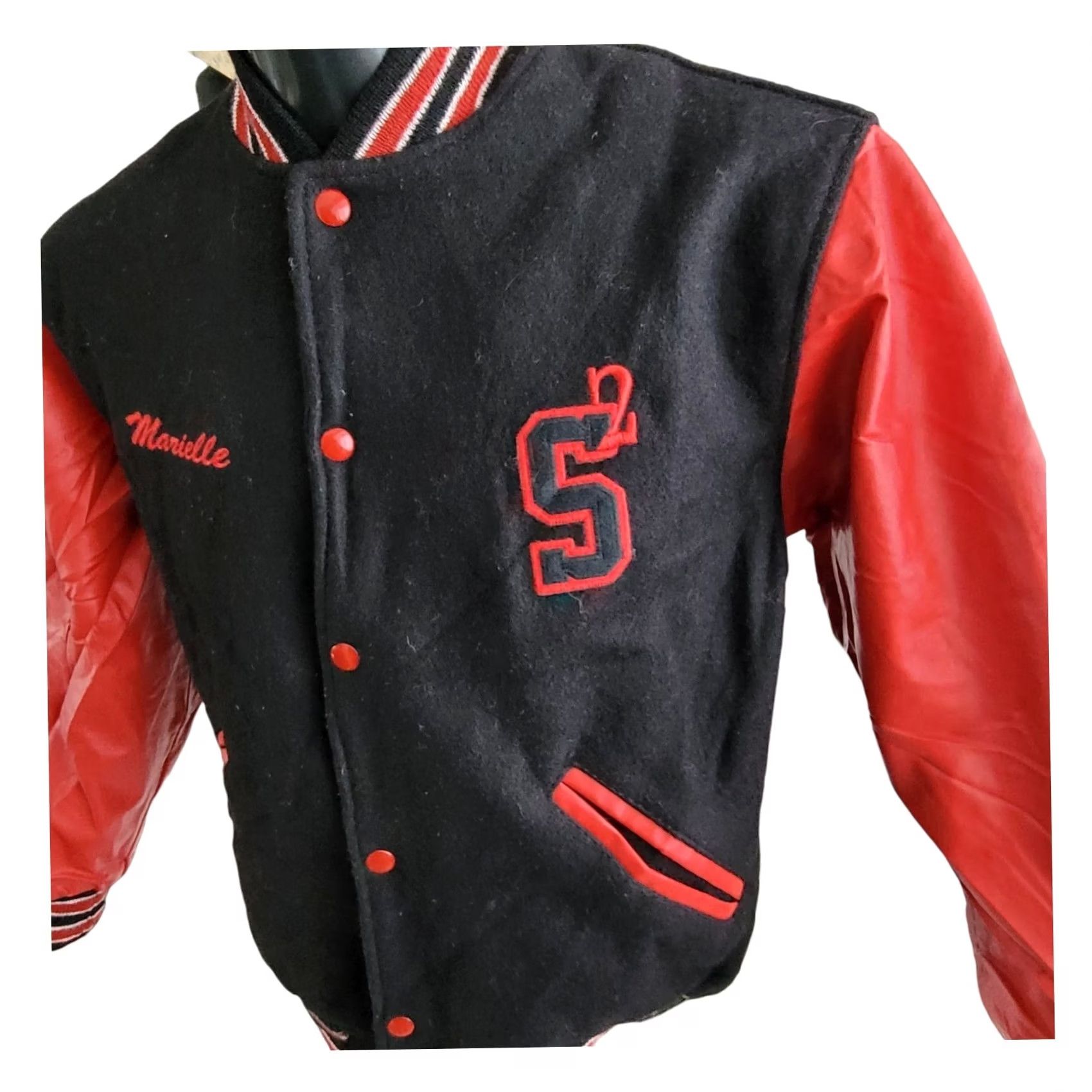 Vintage VINTAGE Game Jacket Womens XS Soul Shock Marielle Varsity Wool Leather USA Black 90s Style Size XS / US 0-2 / IT 36-38 - 6 Thumbnail