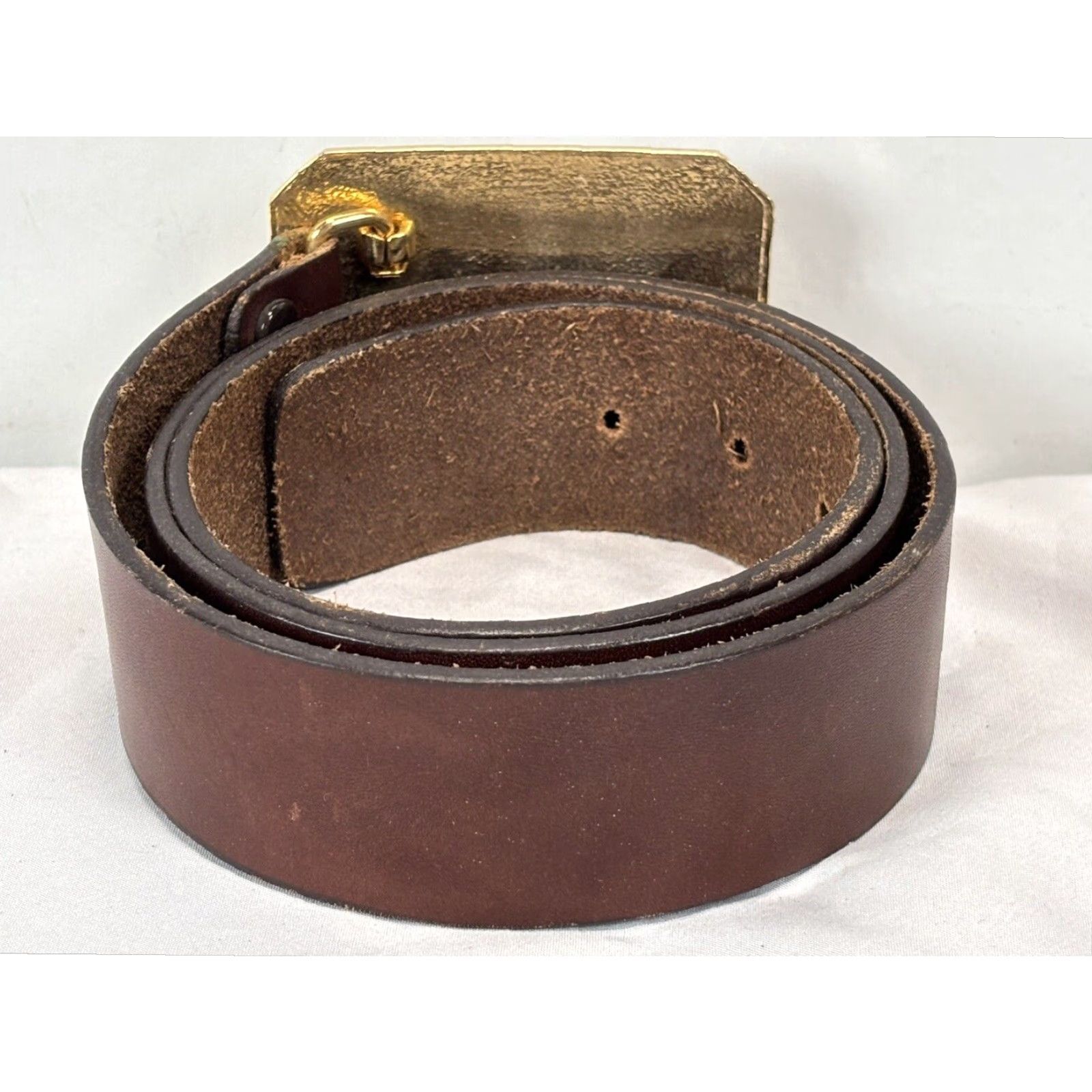 Vintage VINTAGE Brown Leather Western Belt Montezuma Tequila Buckle 37"-40" Mens Size ONE SIZE - 3 Thumbnail