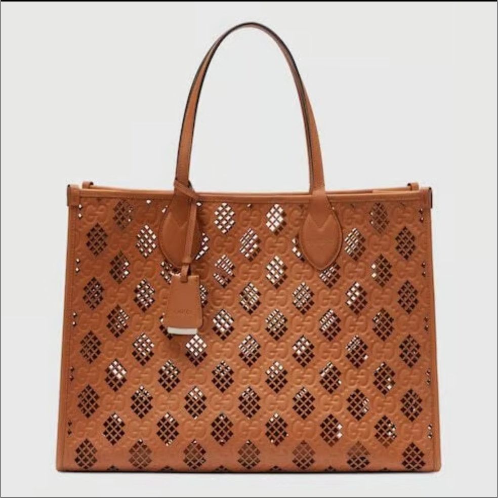 Gucci Gucci Ophidia Perforated Leather Tote Bag | Brown | NWT Size ONE SIZE - 1 Thumbnail