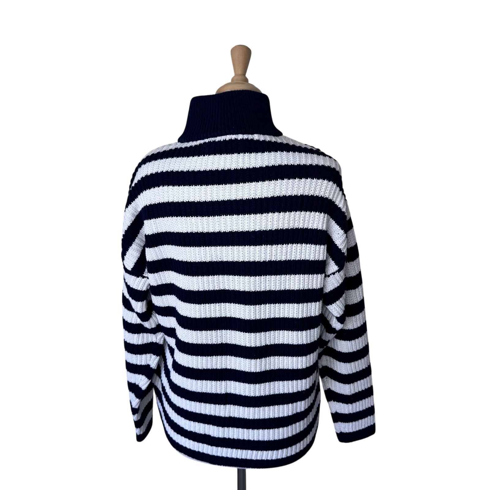 Outerknown OUTERKNOWN MONTAUK SWEATER Navy White Stripe Organic Cotton Size M / US 6-8 / IT 42-44 - 4 Thumbnail