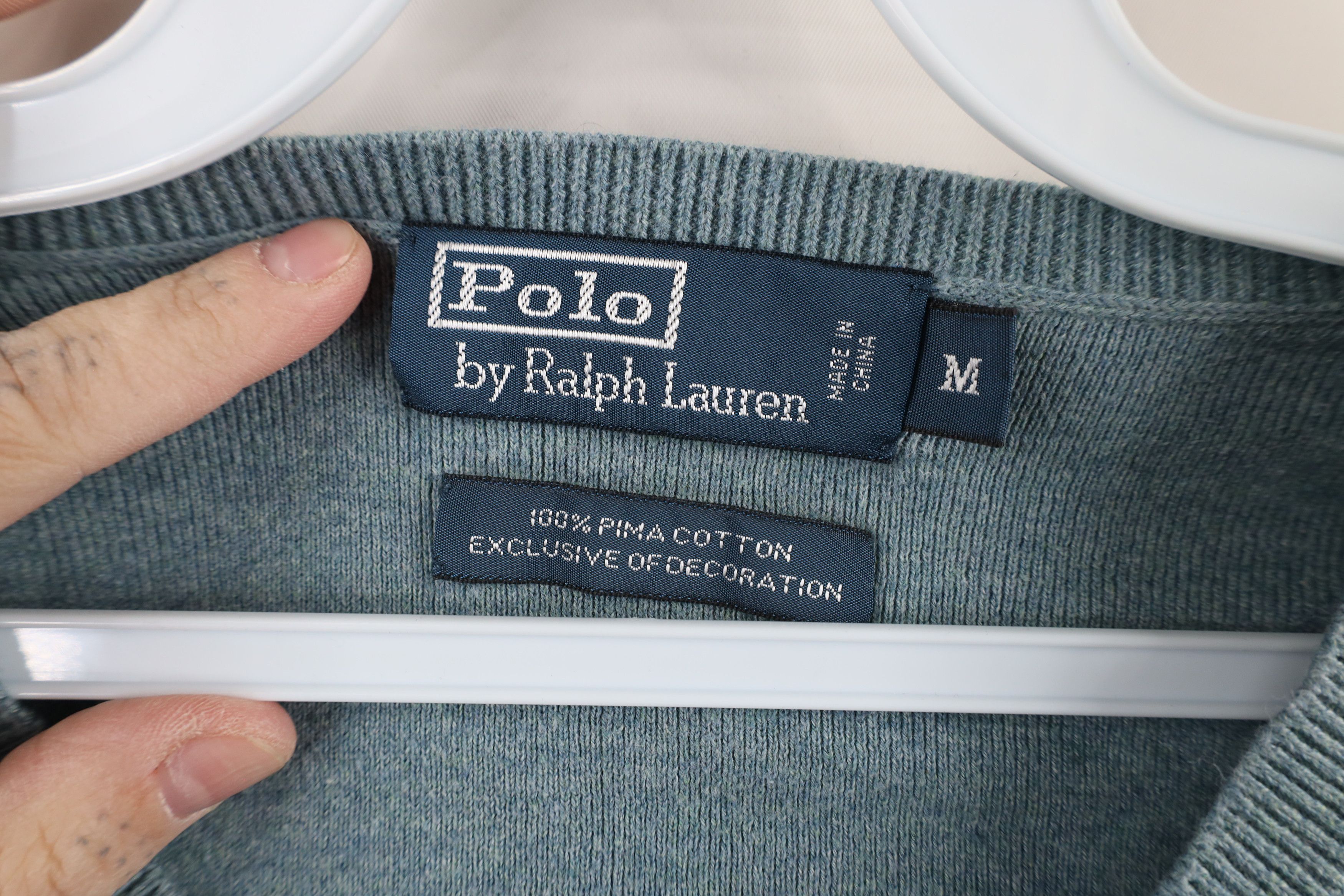 Ralph Lauren × Vintage Vintage Ralph Lauren Pima Cotton Ribbed Knit Sweater Teal Size US M / EU 48-50 / 2 - 5 Thumbnail