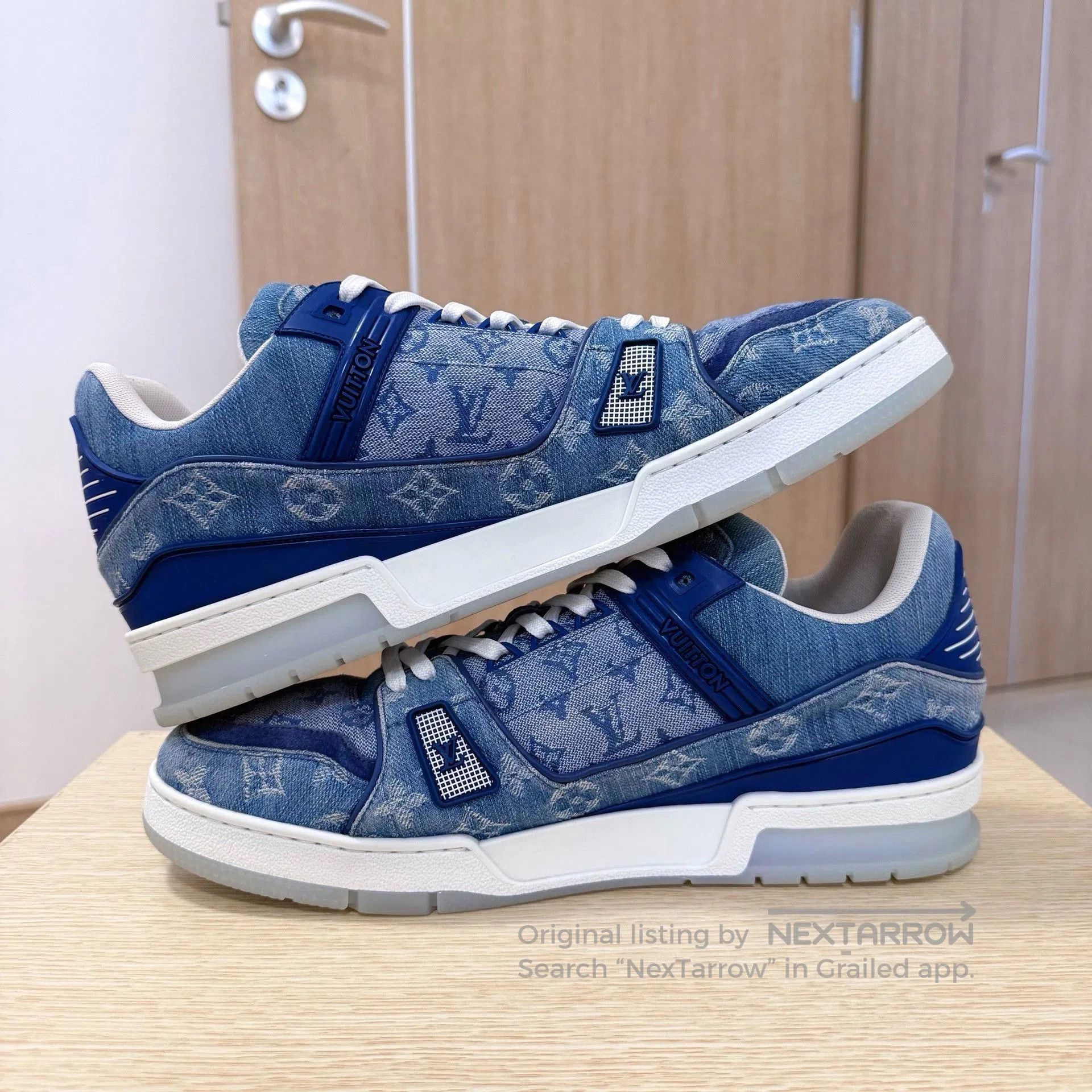 Louis Vuitton LV Trainer Blue White Denim Sneakers. Size US 11 / EU 44 - 3 Thumbnail