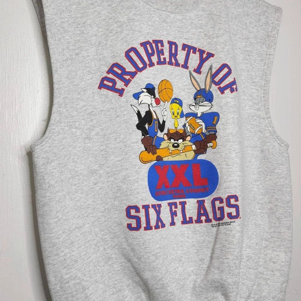 Vintage VINTAGE Looney Tunes Warner Bros Six Flags 90s Sleeveless Sweatshirt XXL Gray Unisex Adults Pullover Sweatshirt 2XL Size US XXL / EU 58 / 5 - 2 Thumbnail
