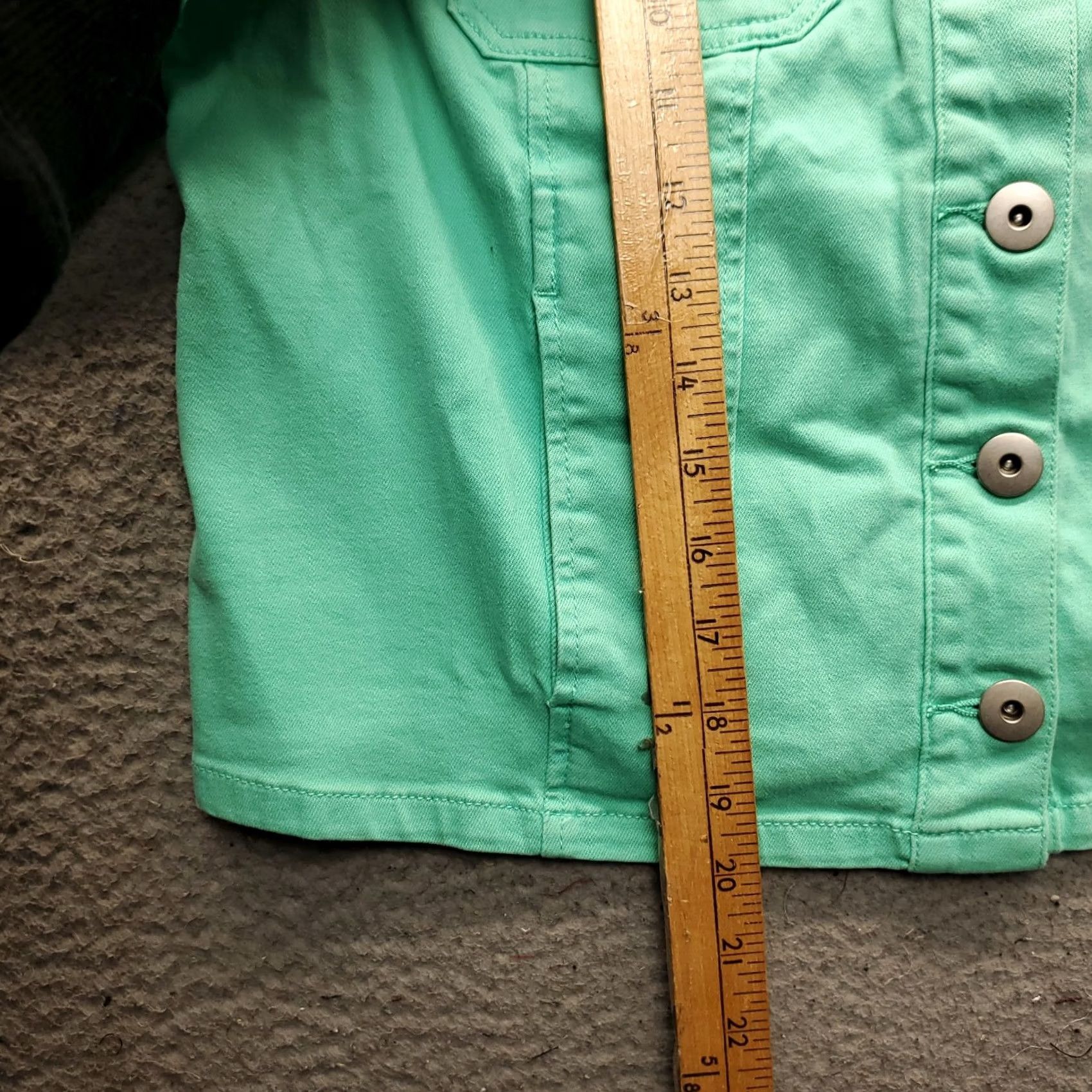 Vintage Belle by Kim Gravel Green Denim Jacket Womens S Collarless Silver Buttons Size S / US 4 / IT 40 - 3 Thumbnail