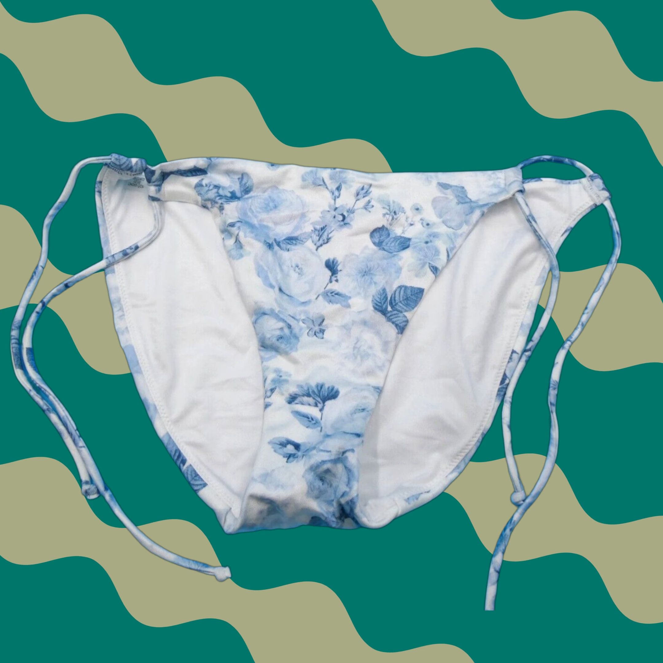 Victoria\'s Secret Bikini Bottom White Floral Side Tie Brazilian M Medium Women Beach Quick Dry Normal