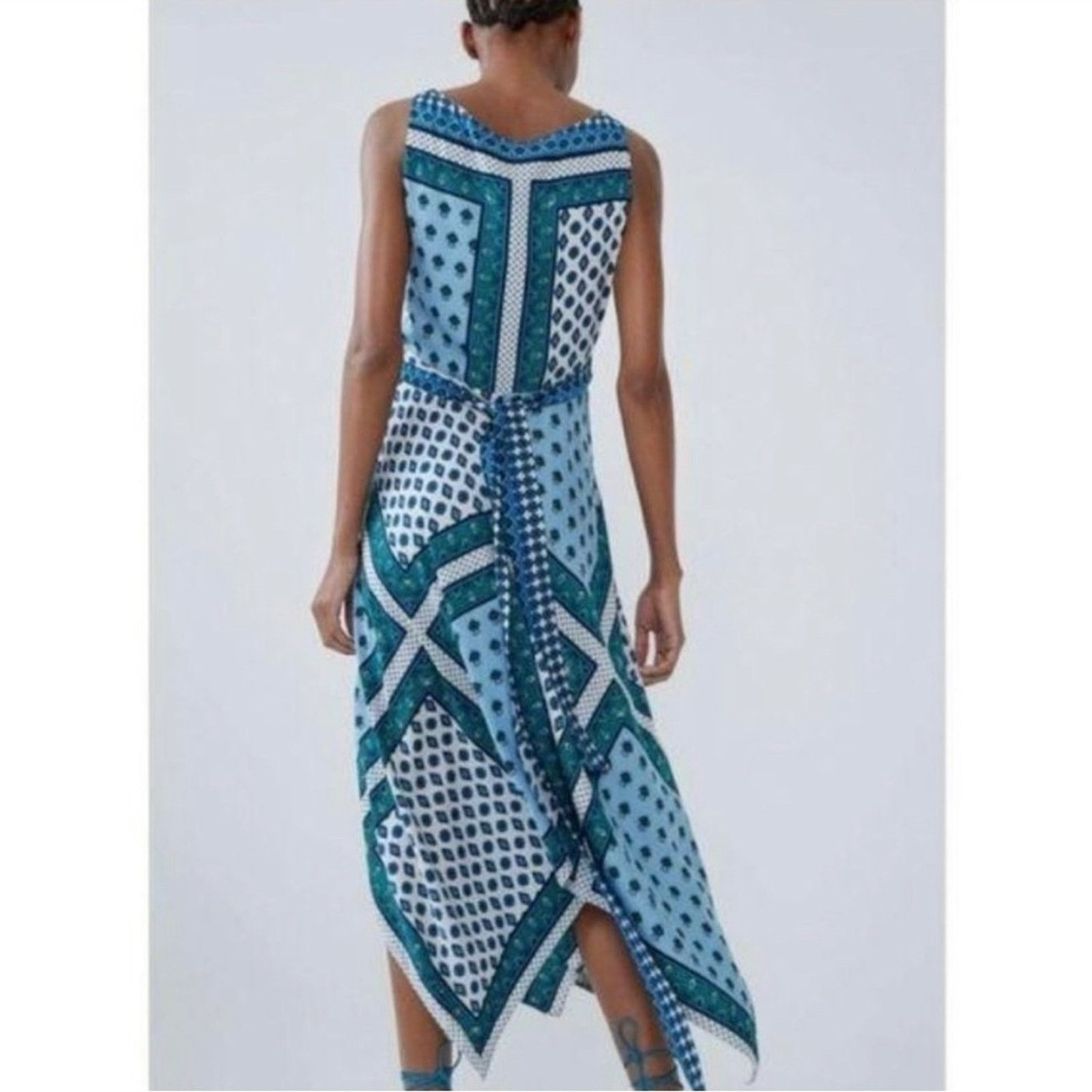Zara Zara Hanky Scarf Bandana Assymetrical Wrap Midi Dress Blue Size XS / US 0-2 / IT 36-38 - 3 Thumbnail
