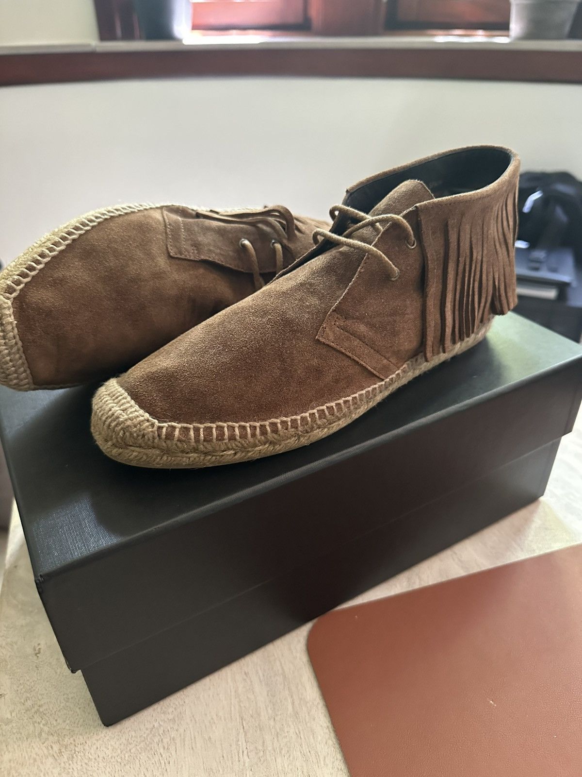 Yves Saint Laurent YSL Saint Laurent Fringe Espadrilles Boots in Tan Suede Size US 9 / EU 42 - 2 Thumbnail