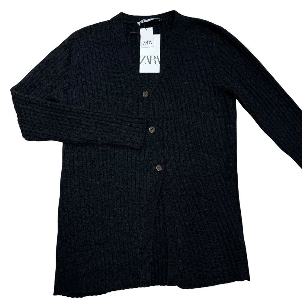 Zara NWT New Zara Wool Blend Knit Diagonal Closure Black Cardiga Size L / US 10 / IT 46 - 5 Thumbnail