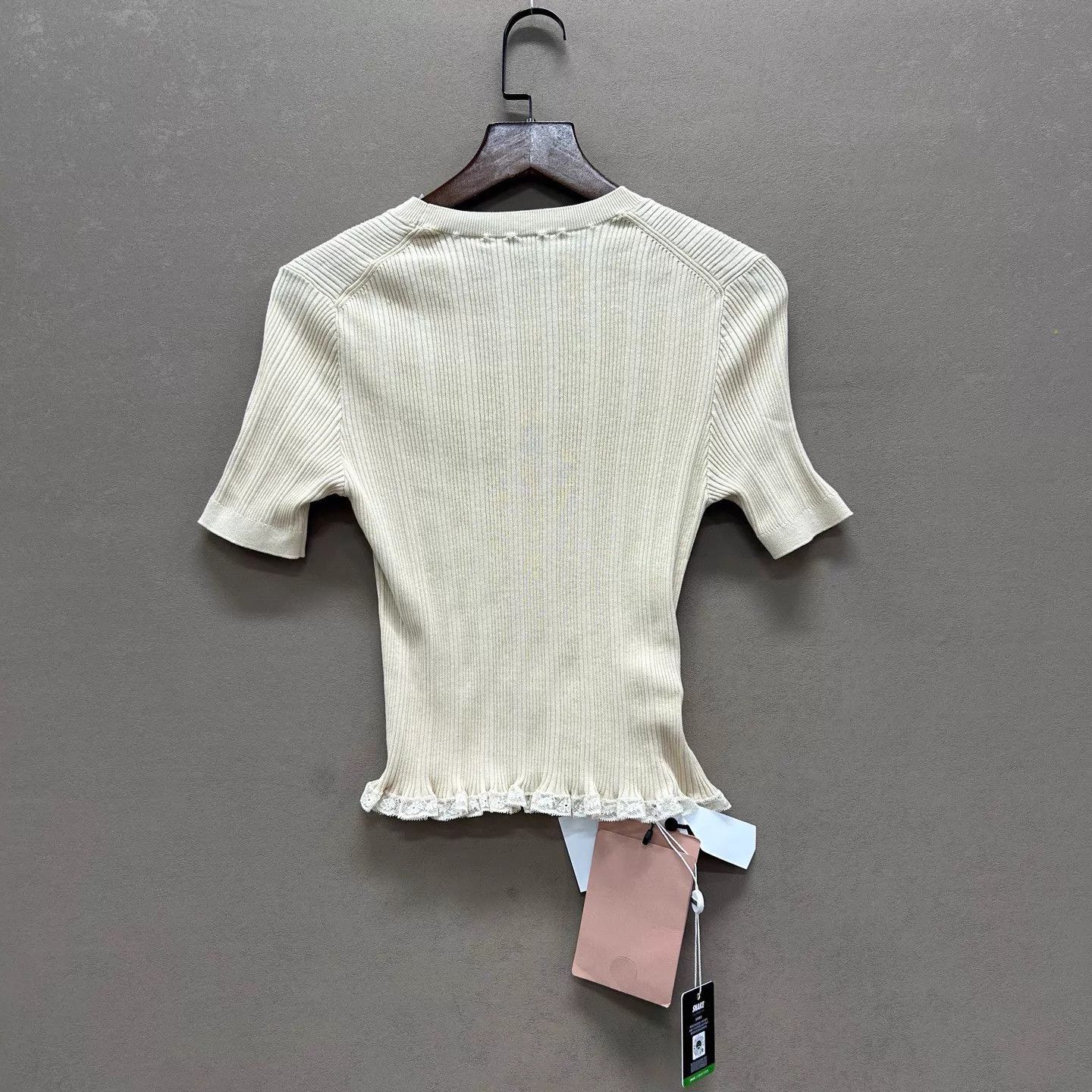 Miu Miu Miu Miu 99 New Logo-Embroidered Lace Trim Knit Top36 Size XS / US 0-2 / IT 36-38 - 2 Thumbnail