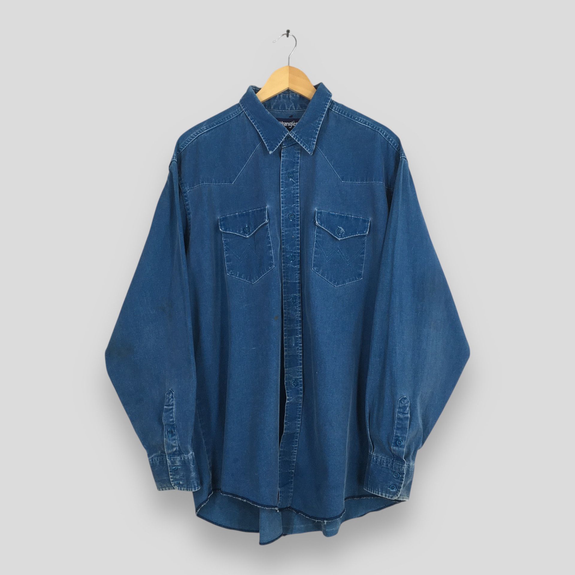 Wrangler Vintage Wrangler Blue Indigo Denim Stripes Shirt 2XL Size US XXL / EU 58 / 5 - 1 Thumbnail