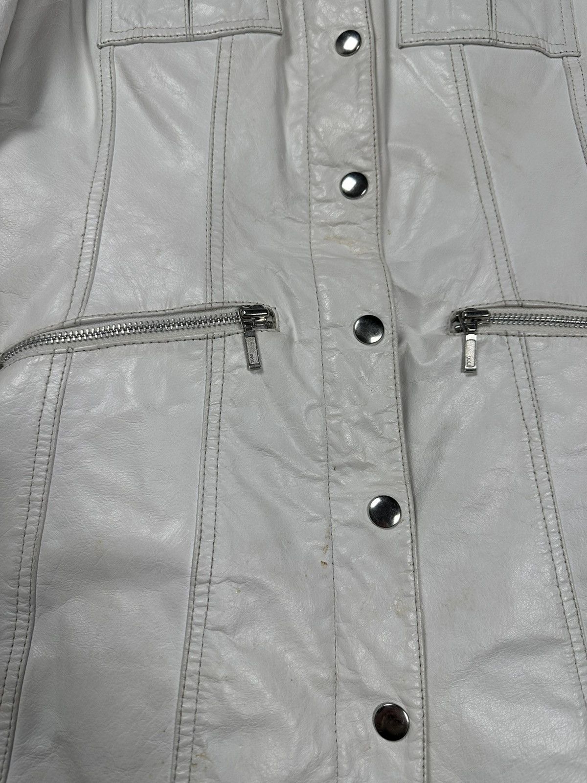 Japanese Brand Vintage Y2K Real Leather White Utility Coat Jacket Size M / US 6-8 / IT 42-44 - 4 Thumbnail