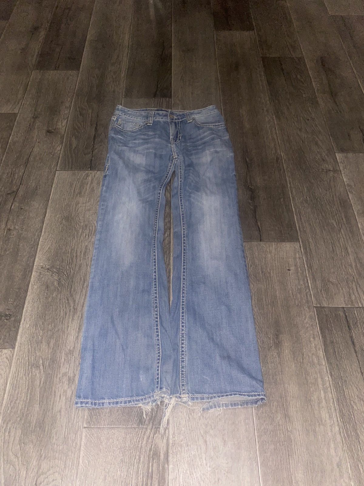 image of Tornado Mart Distressed Flare Pink 90's Jeans in Blue, Men's (Size 31)