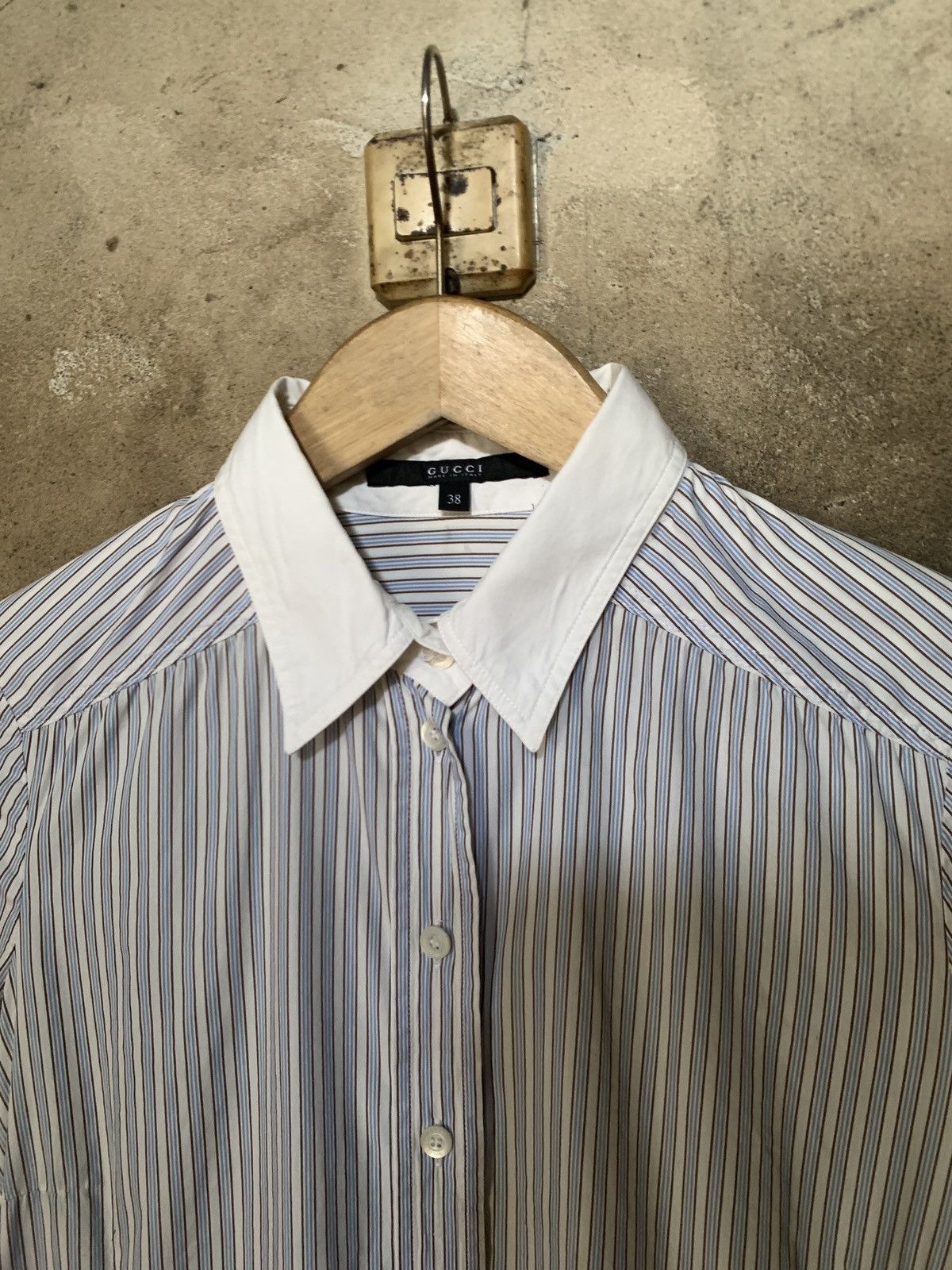 image of Gucci Striped Button Up Shirt in Blue, Women's (Size Medium)