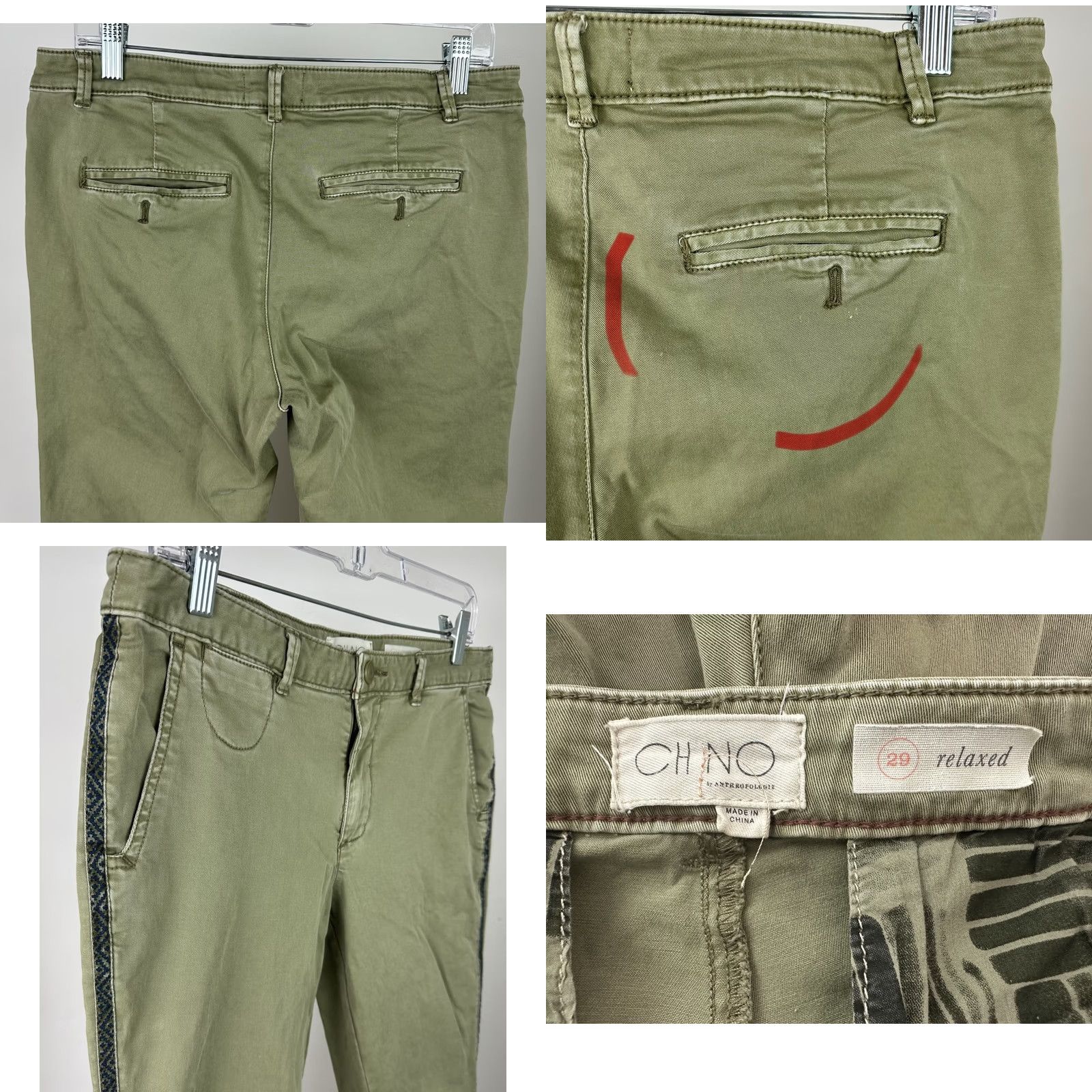 Anthropologie Anthropologie Chino Pants Olive Green Relaxed Stretch Twill Tuxedo Stripe Size 29 Womens Size 29" - 8 Thumbnail