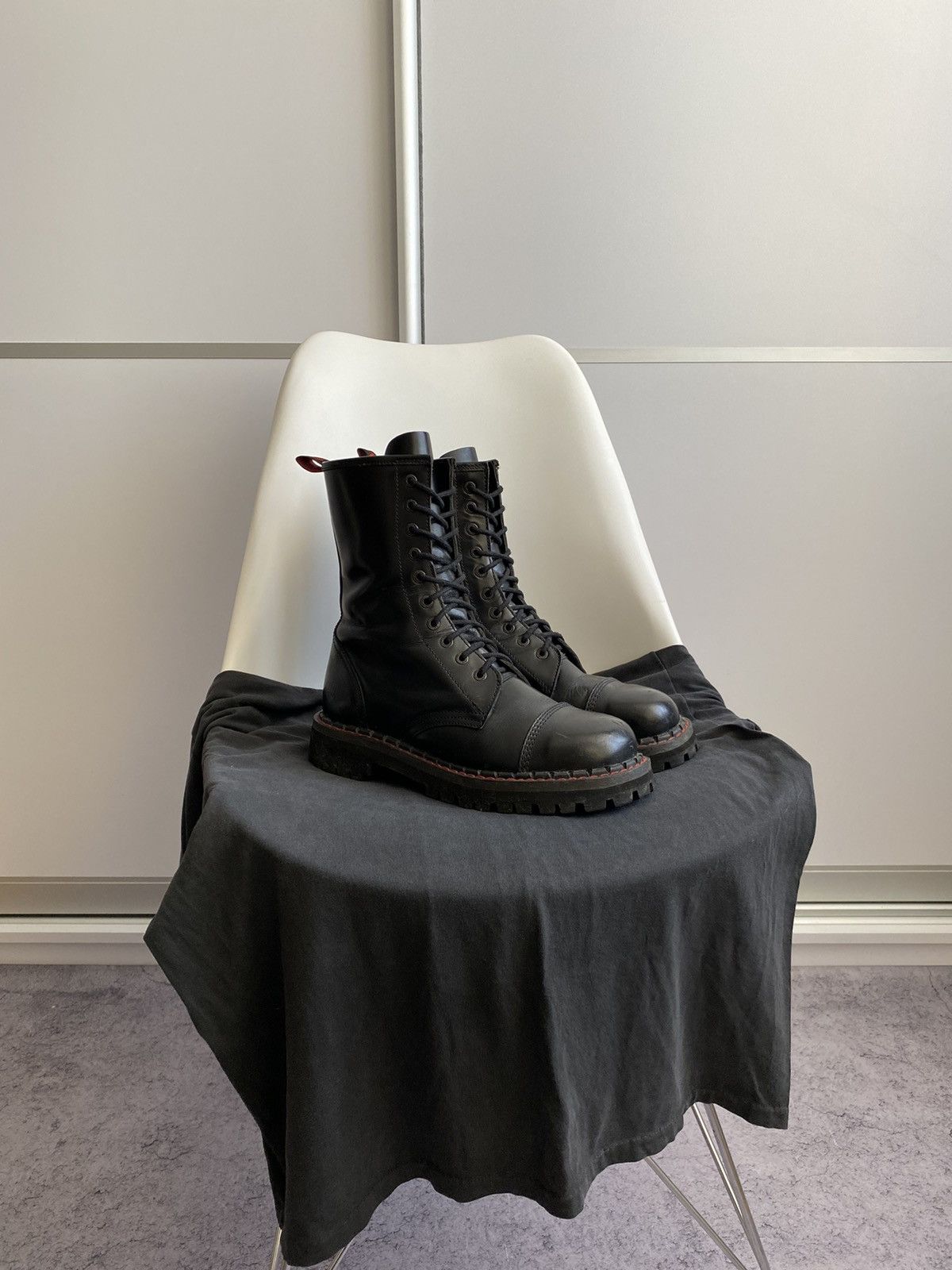 image of Avant Garde x Vintage Aderlass Steel Toe Gothic Leather Boots in Black, Men's (Size 11)