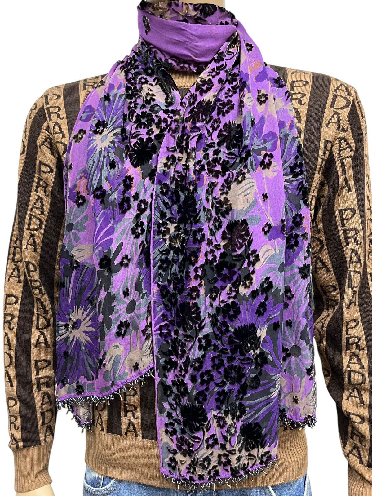 Vintage Anna Sui Floral Velvet Devore Scarf