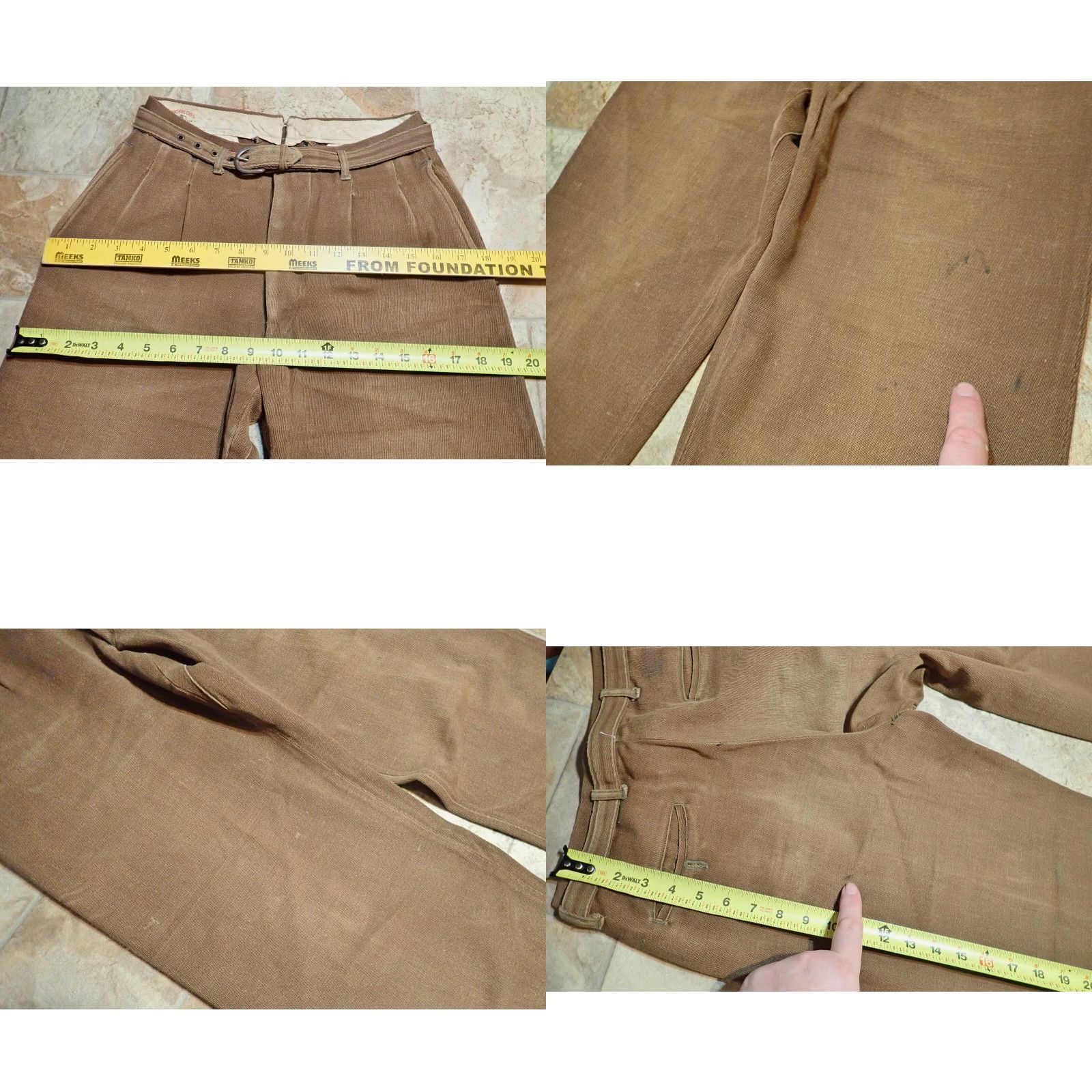 CLOT VINTAGE 1930s Lanshire Cloth Brown Gabardine Pleated Trousers 26x26 Men’s Pants with Belt Edwardian Style Straight Leg Flat Front WWII Era Size US 26 / EU 42 - 8 Thumbnail