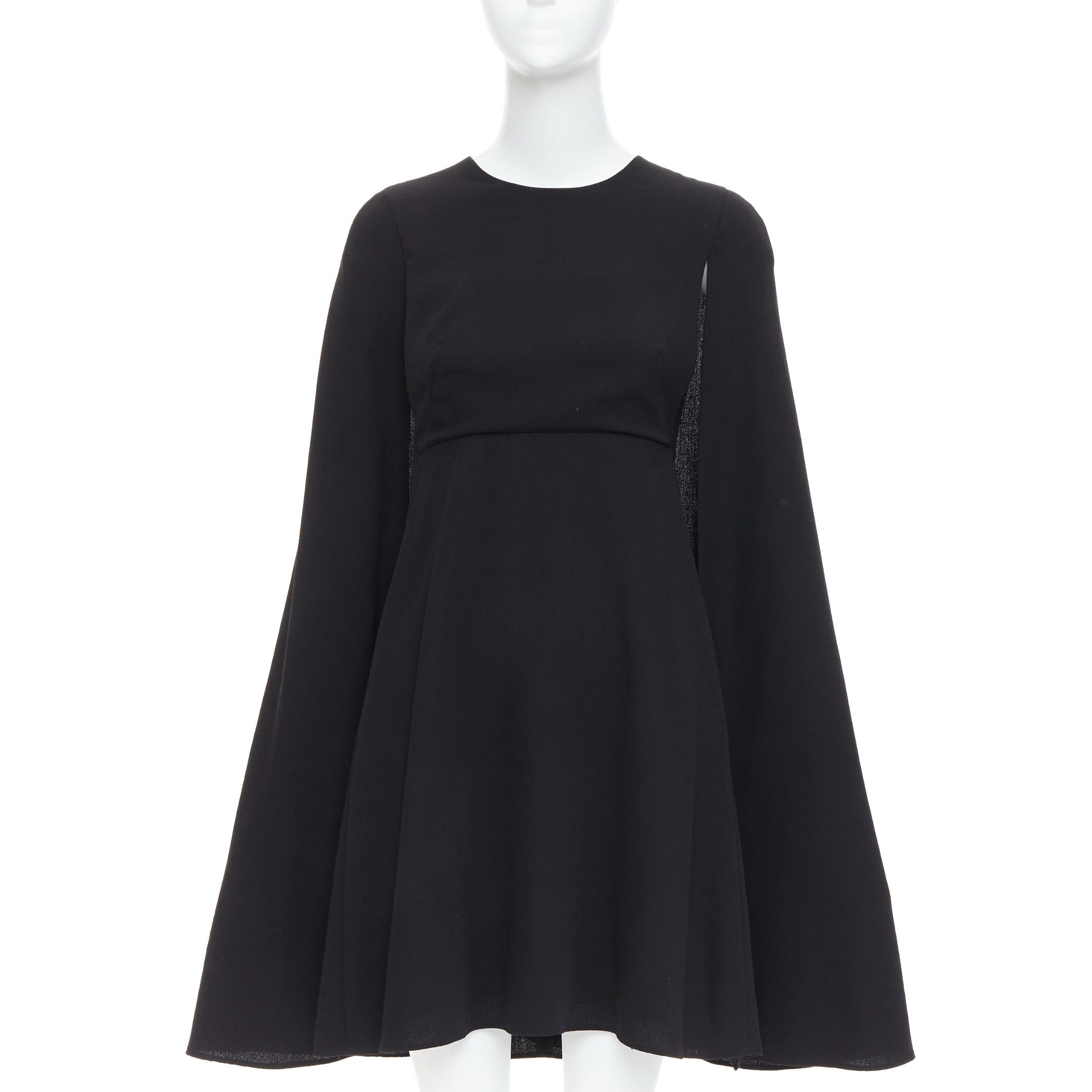 Valentino VALENTINO black 100% silk crepe cape back mini dress IT38 XS Size XS / US 0-2 / IT 36-38 - 1 Thumbnail