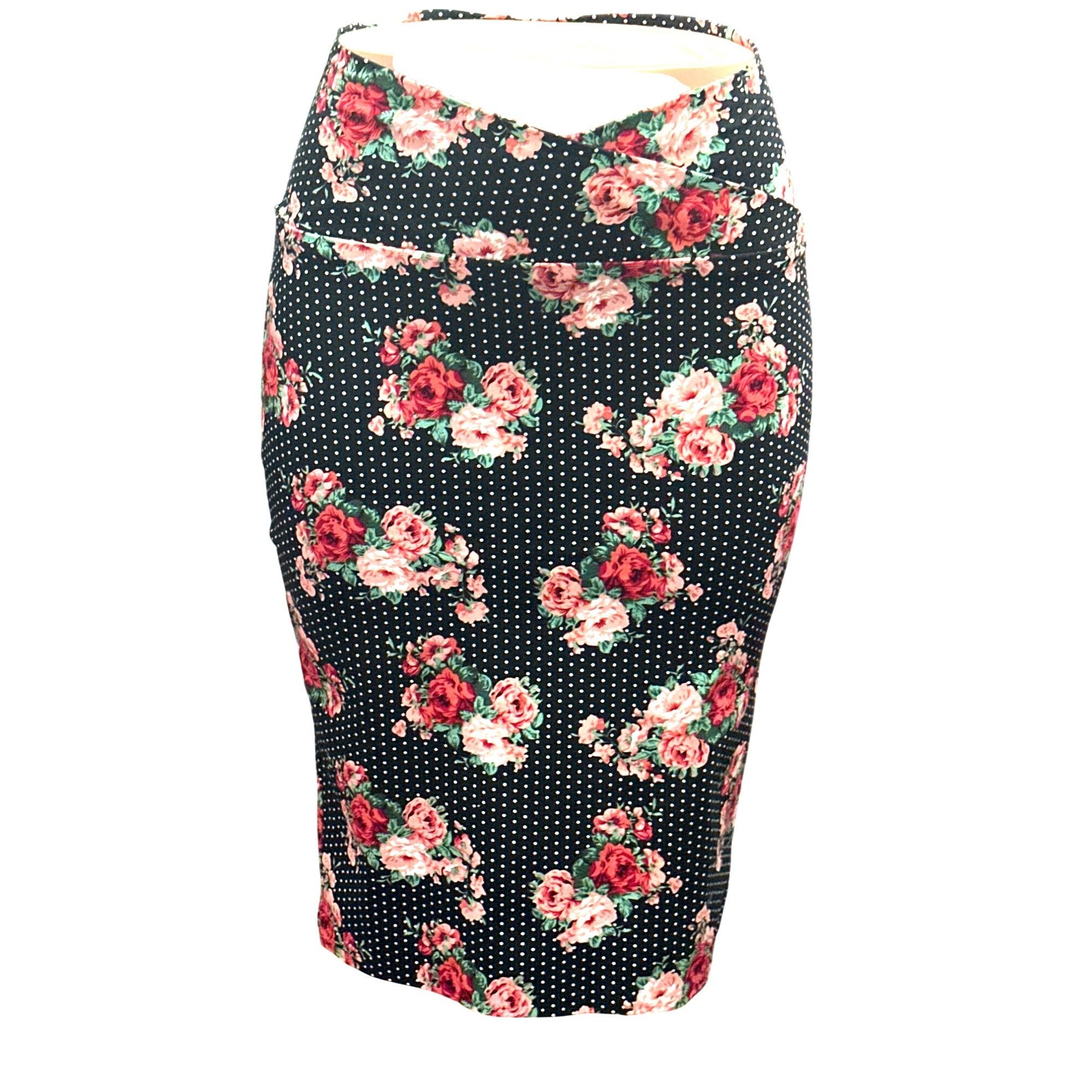 Other ABN Floral Pencil Skirt M Black White Dot High Waist Stretch Size 27" / US 4 / IT 40 - 1 Thumbnail