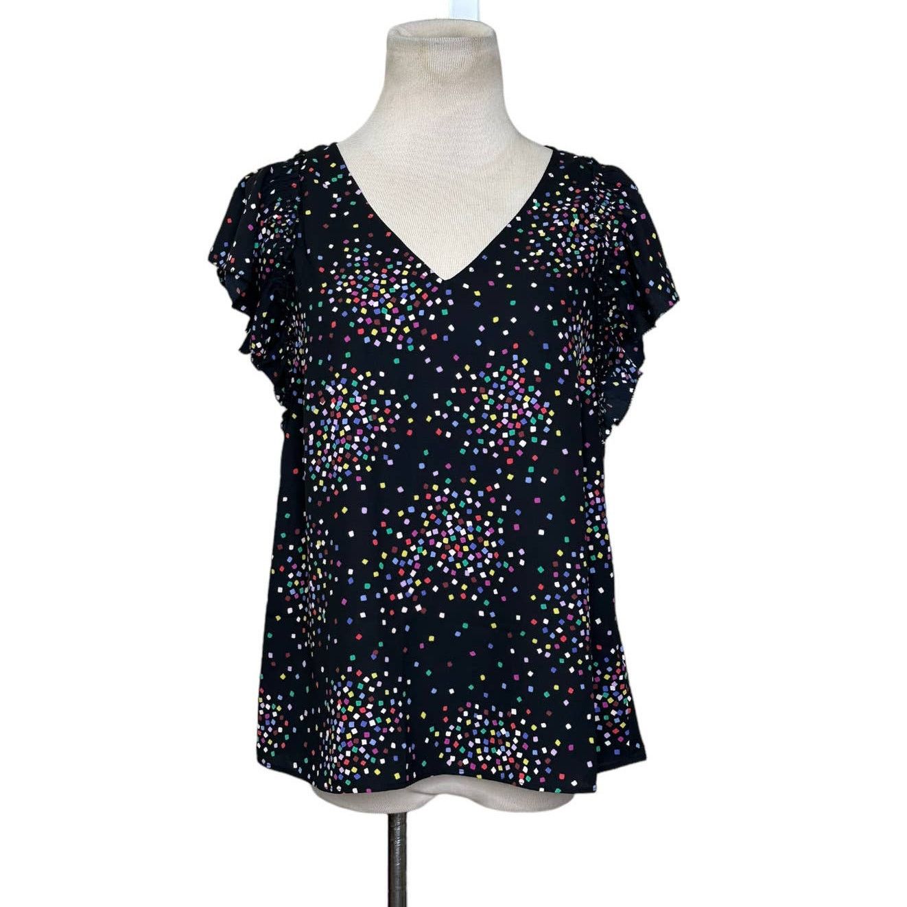 Kate Spade Kate Spade Black Confetti Cheer Short Sleeves Blouse size XS Size XS / US 0-2 / IT 36-38 - 1 Thumbnail
