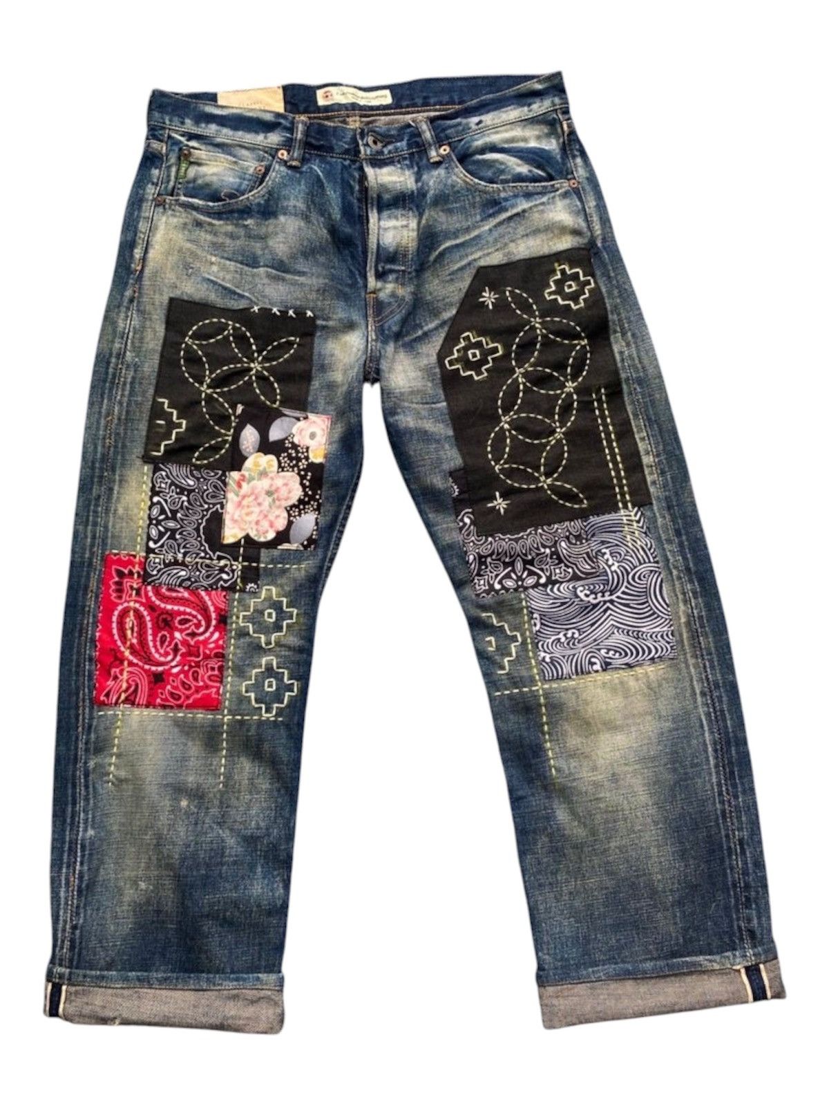 FDMTL FDML Japan Boro Sashiko Patchwork Selvedge Denim Jeans Size US 34 / EU 50 - 1 Thumbnail