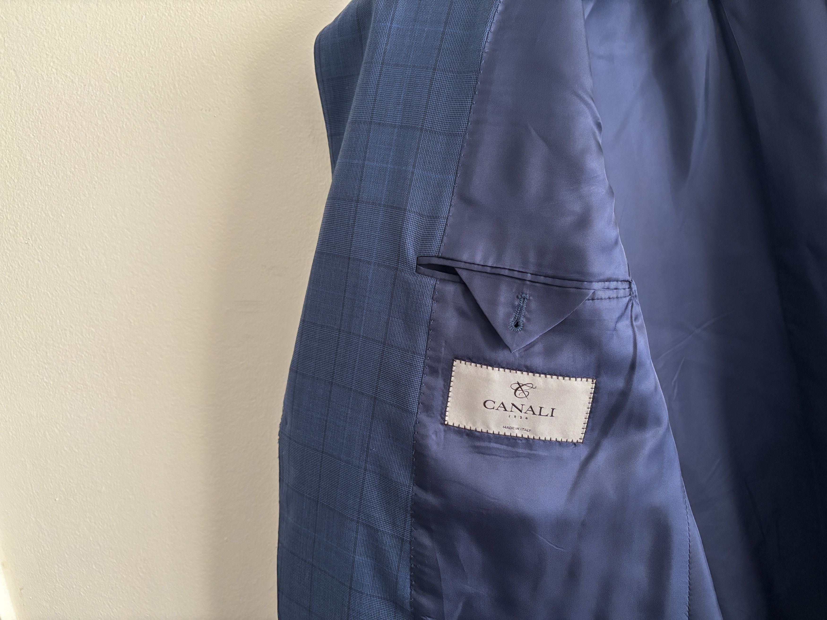 Canali $2100 Windowpane Check Blue Suit - Size 46. Pants 36-37 Size 46R - 7 Thumbnail