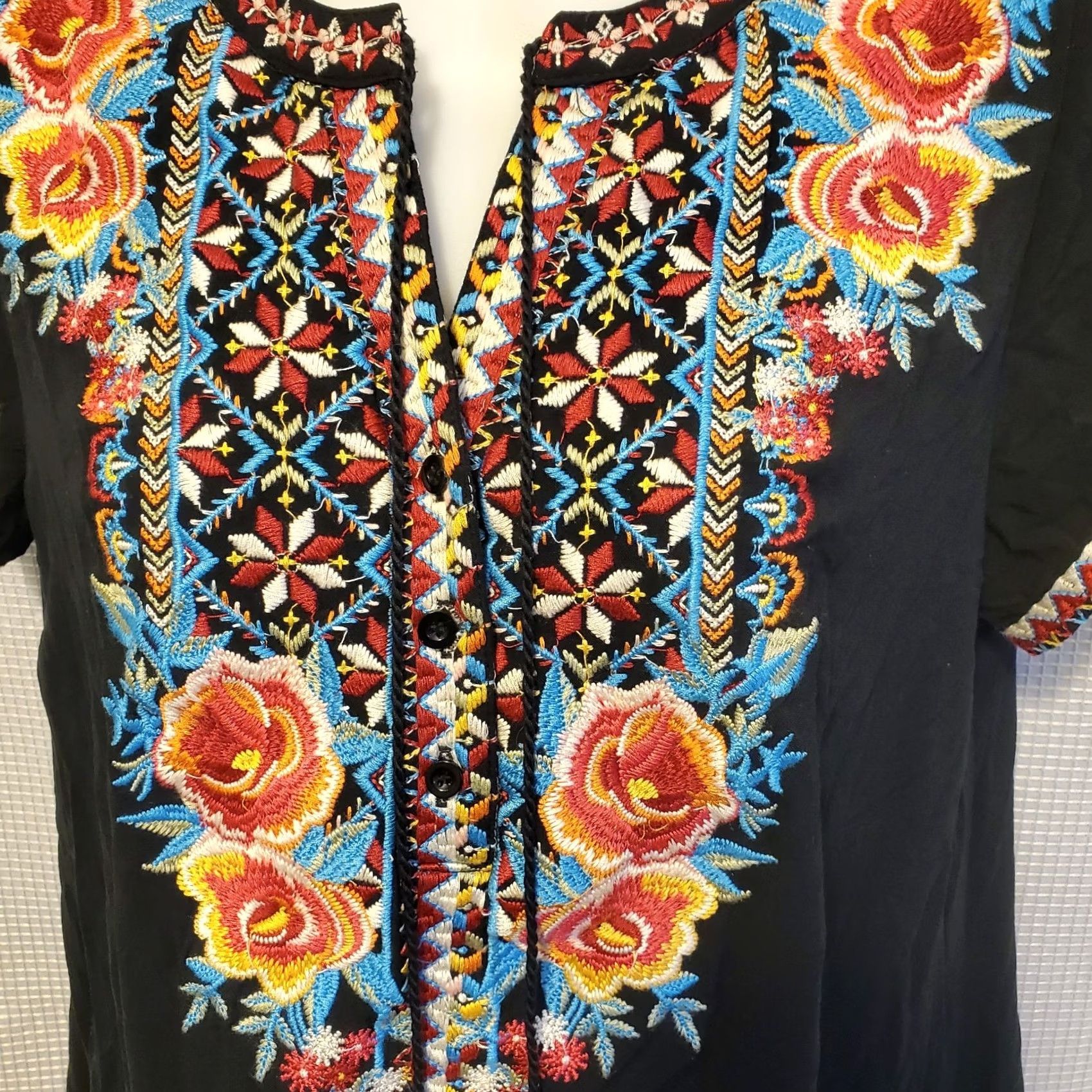 Vintage Savanna Jane Womens Dress Small Black Floral Embroidered Boho Mini Size S / US 4 / IT 40 - 3 Thumbnail