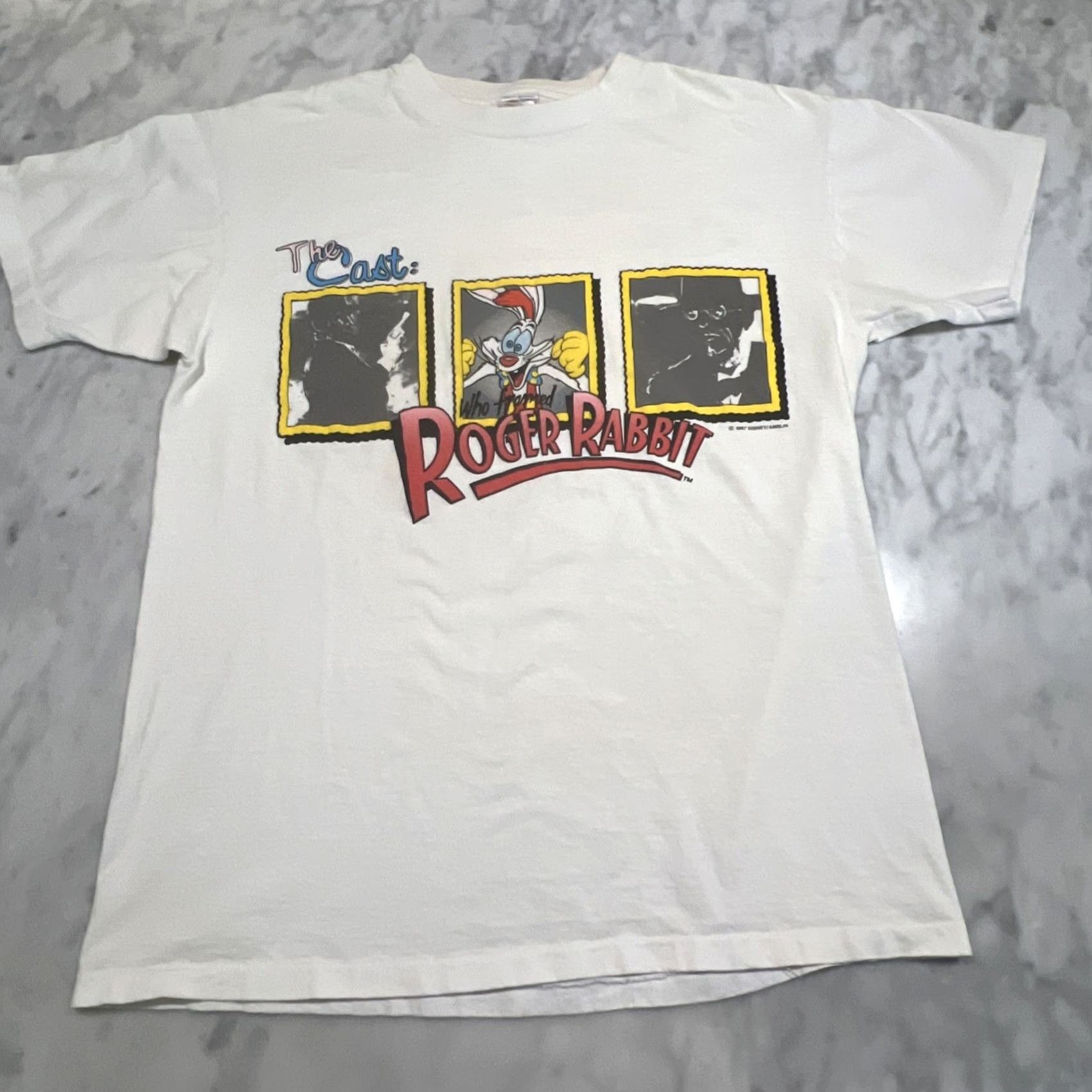 Vintage VINTAGE Who Framed Roger Rabbit The Cast Single Stitch Shirt Large Disney Puffy Paint Graphic Tee 1980s Cotton White Short Sleeve 100% Cotton Mens Size US L / EU 52-54 / 3 - 5 Thumbnail