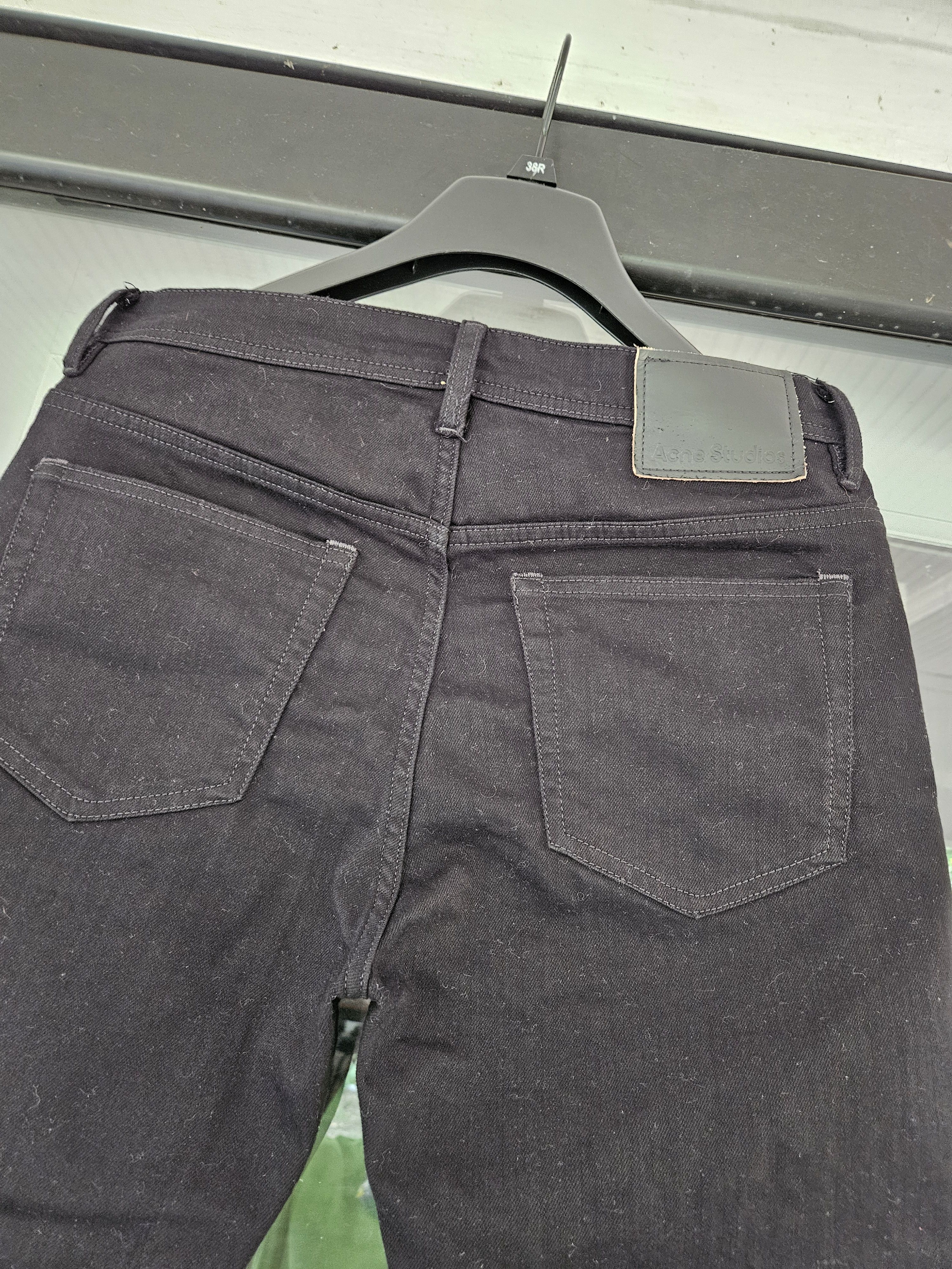 Acne Studios River Stay Black Leather Back Patch Denim Jeans Size US 31 - 2 Thumbnail