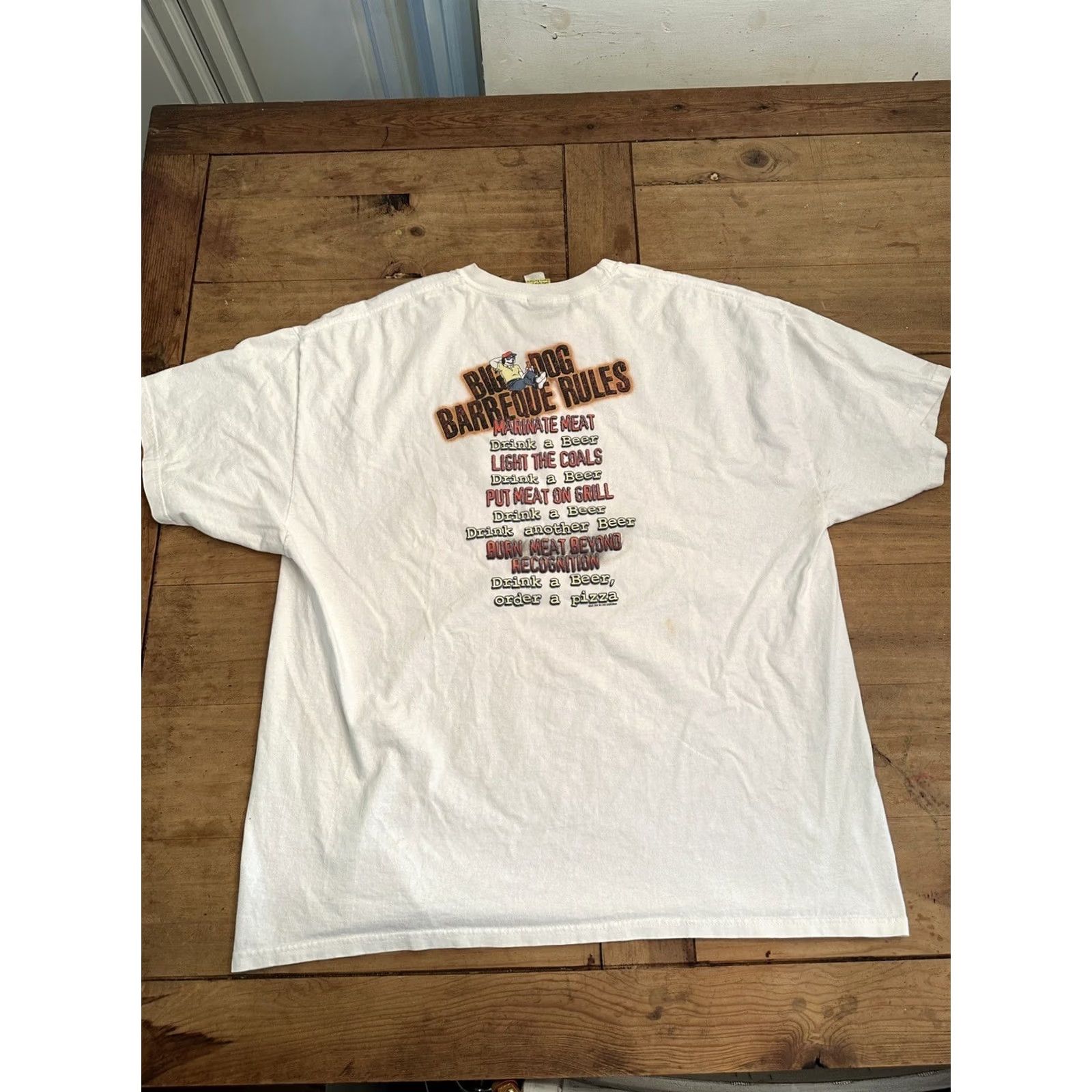 Big Dogs VINTAGE Big Dogs T-Shirt Men 2XL White Cotton Logo Short Sleeve Crew Neck Barbeque Rules Dog Stained Size US XXL / EU 58 / 5 - 5 Thumbnail