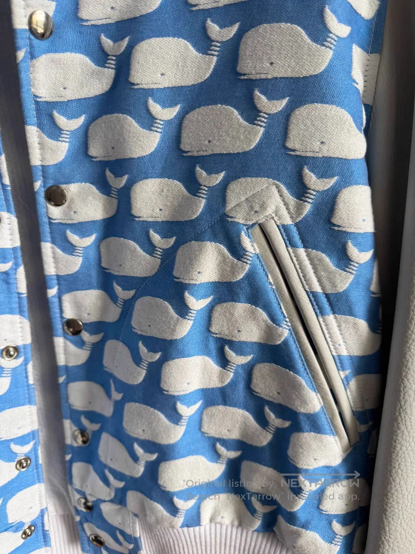 Thom Browne Blue and White Whale Print Bomber Jacket. Size US S / EU 44-46 / 1 - 2 Thumbnail
