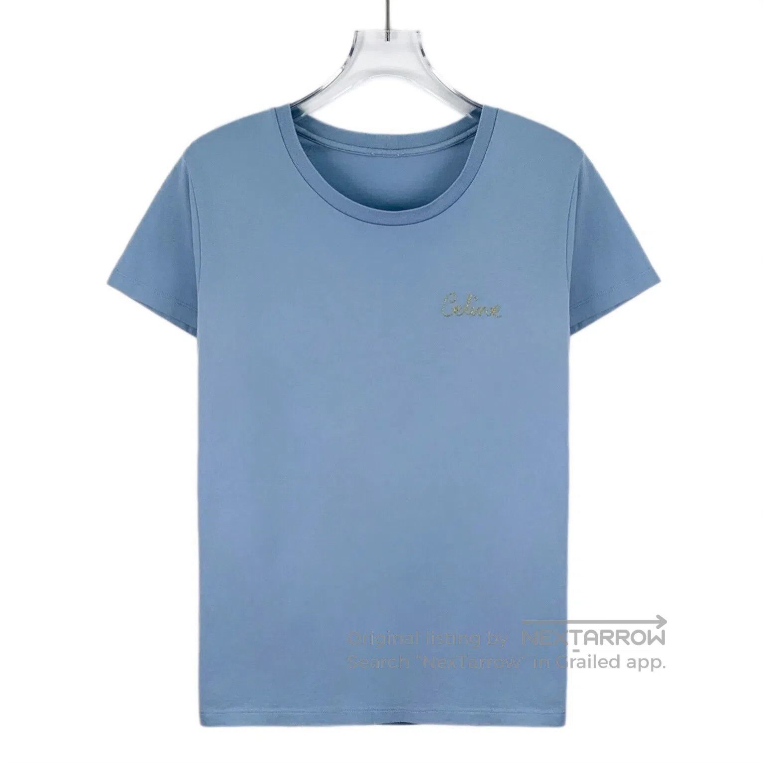 Celine CELINE Blue logo lettering foil cotton round neck short sl Size US S / EU 44-46 / 1 - 1 Thumbnail