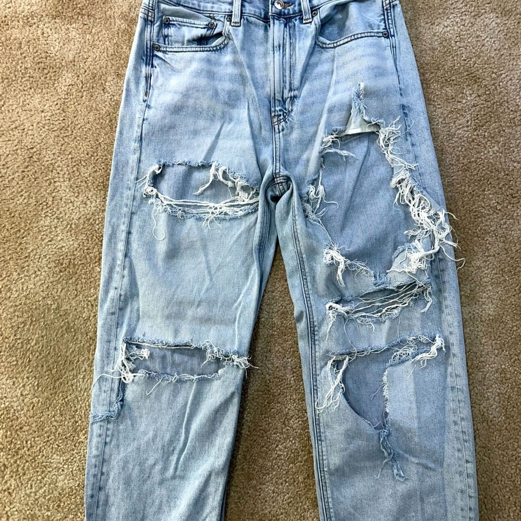 American Eagle Outfitters VINTAGE American Eagle Jeans Women 6 High Rise Baggy Straight Blue Denim 32 in 5-Pocket Distressed Regular 30 in Waist Mens Women Girls Size 28" / US 6 / IT 42 - 2 Thumbnail
