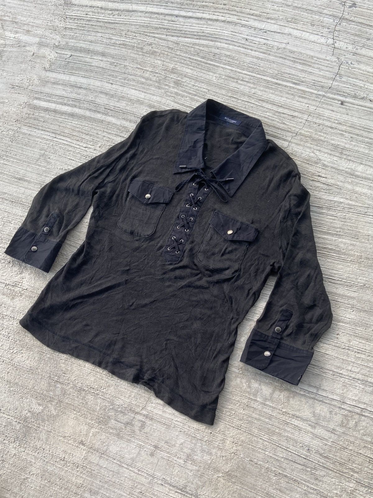 Burberry Vintage Burberry London Black Lace-Up Pullover Shirt Size US M / EU 48-50 / 2 - 1 Thumbnail