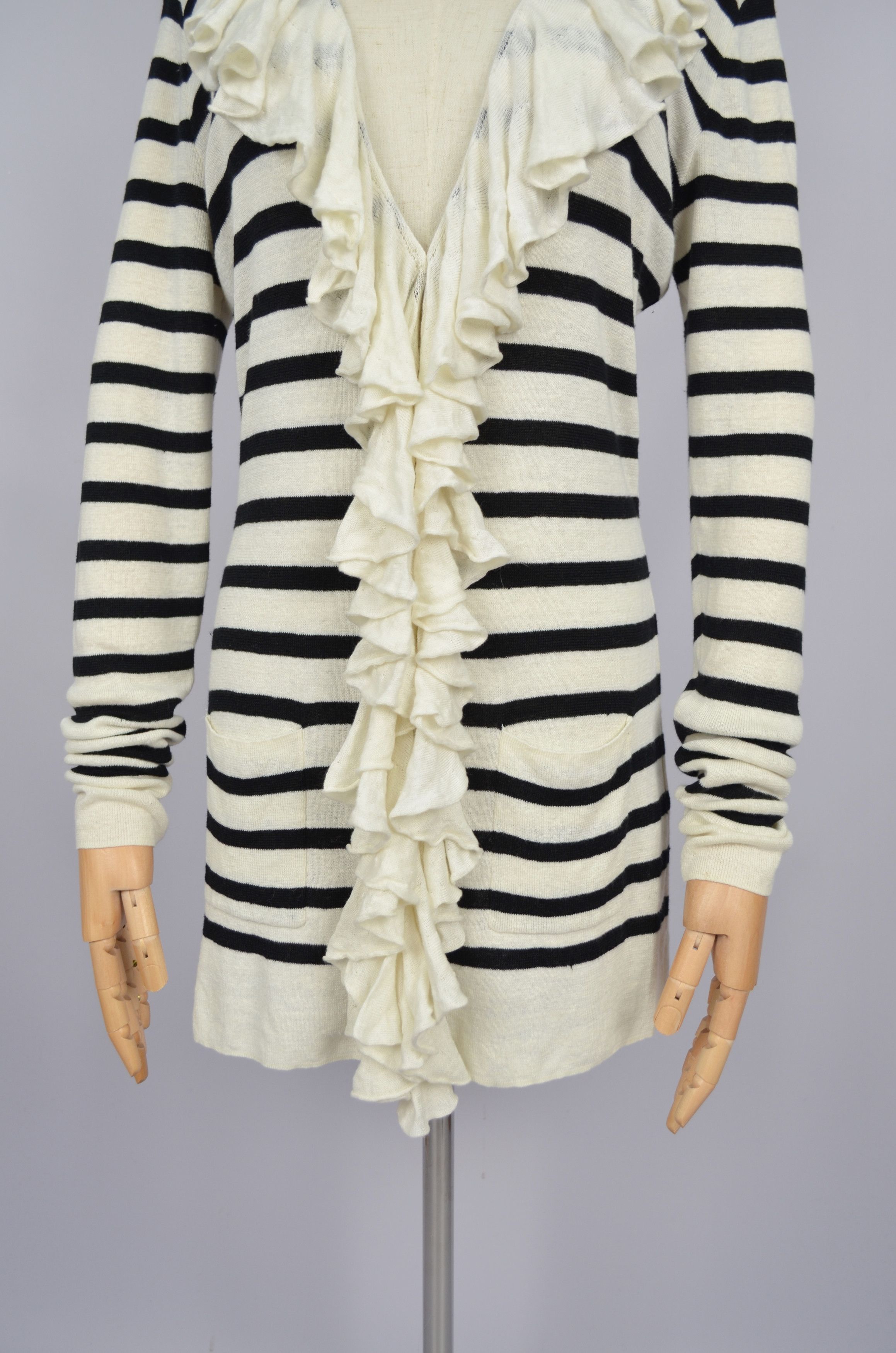 Ralph Lauren 100% Linen Knit Ribbed Trim Ruffled Cardigan