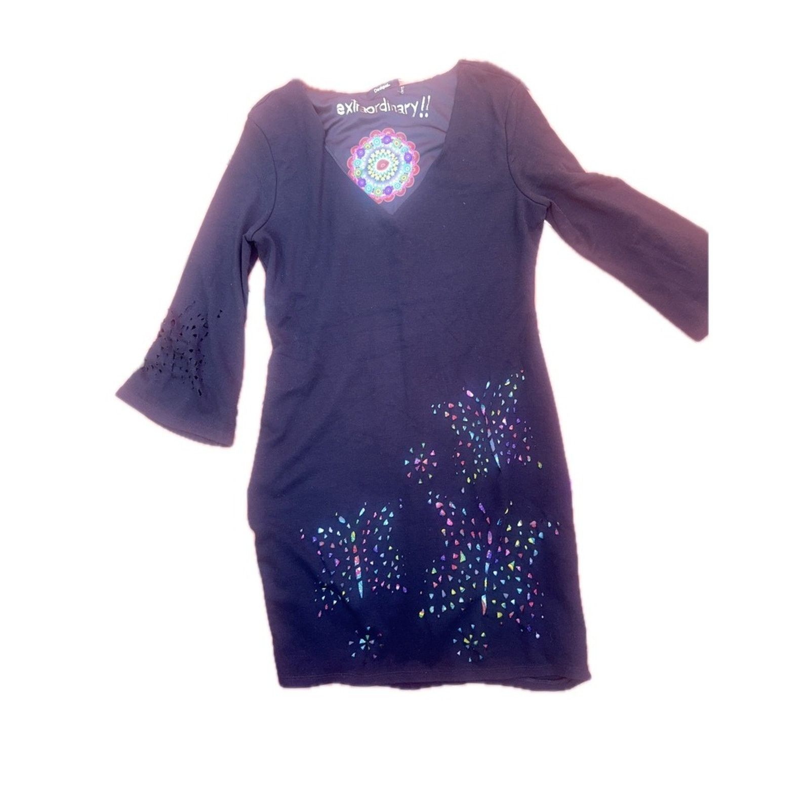 Desigual Desigual Black Cutout Dress with Colorful Mandala Print Size M / US 6-8 / IT 42-44 - 1 Thumbnail
