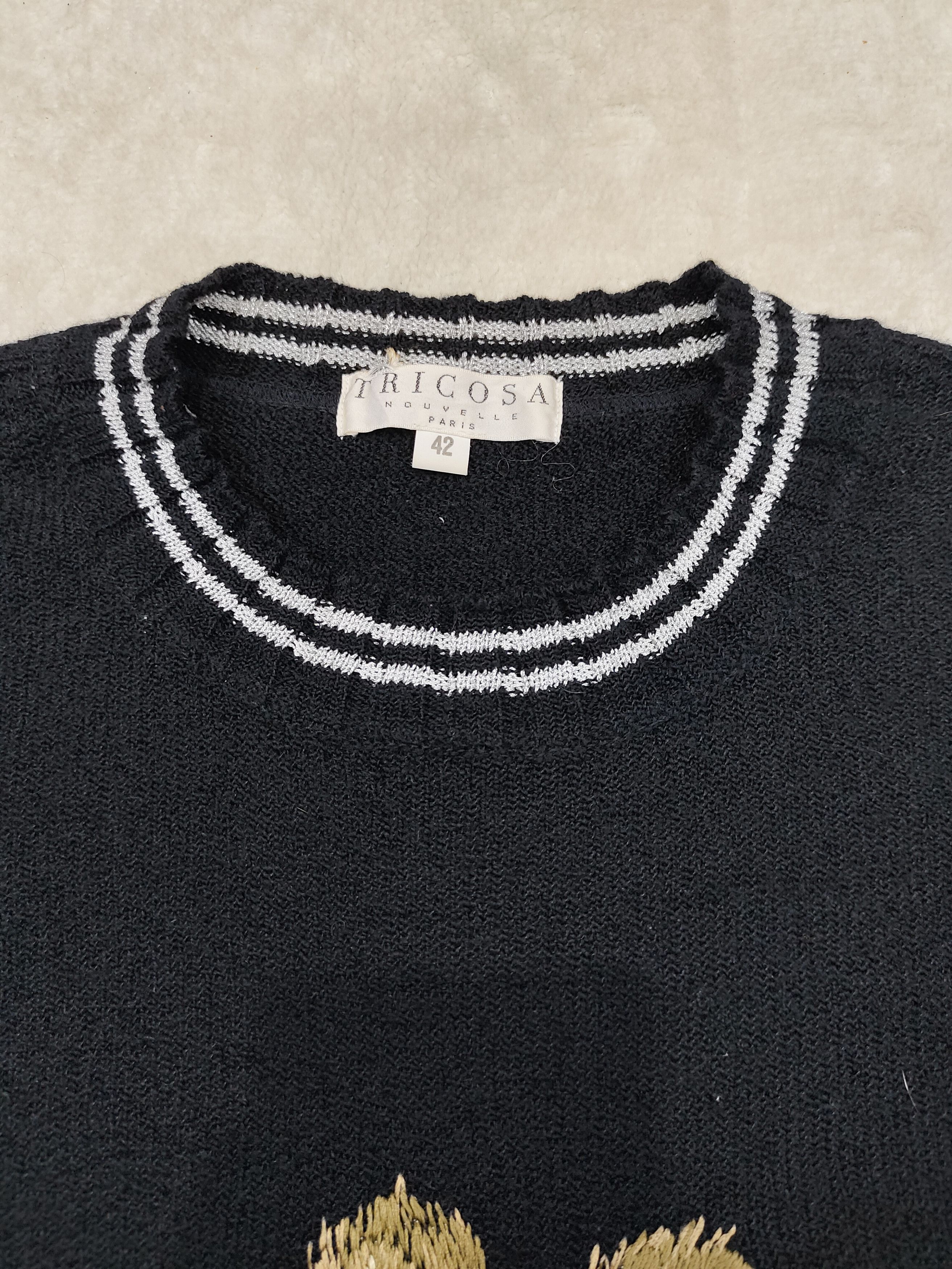 Vintage 90s Tricosa 🇫🇷 Wolf Handmade Embroidered Wool Knit Sweater Size US M / EU 48-50 / 2 - 3 Thumbnail