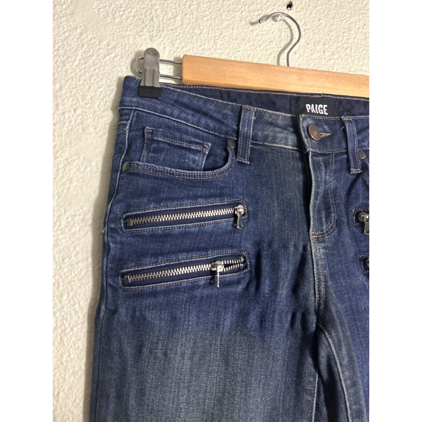 Paige Paige Womens Jeans Edgemont Crop Zipper Blue Dark Wash 28x26 Skinny Stretch Low Rise Regular Womens Jeans Size 28" / US 6 / IT 42 - 4 Thumbnail
