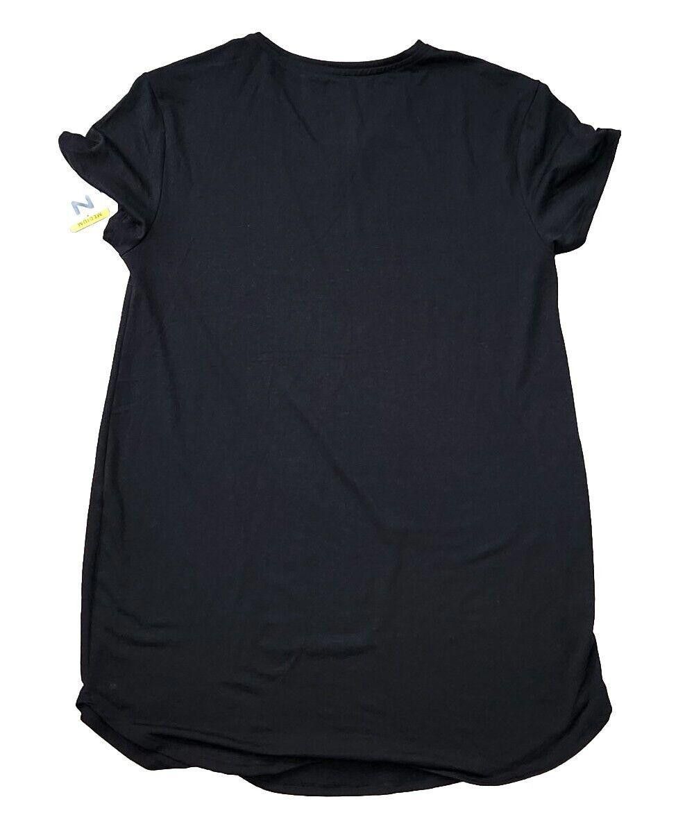 Rap Tees Natori Sleep Shirt Medium Black NWT short Sleeve V Neck Size ONE SIZE - 2 Thumbnail