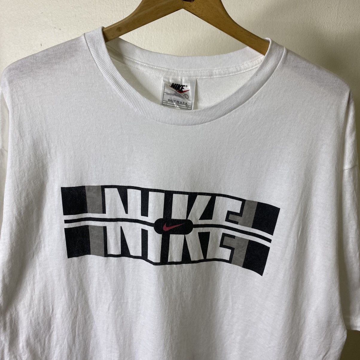 Nike Vintage 1990s Nike Block Centre Swoosh T Shirt Size US XL / EU 56 / 4 - 2 Thumbnail