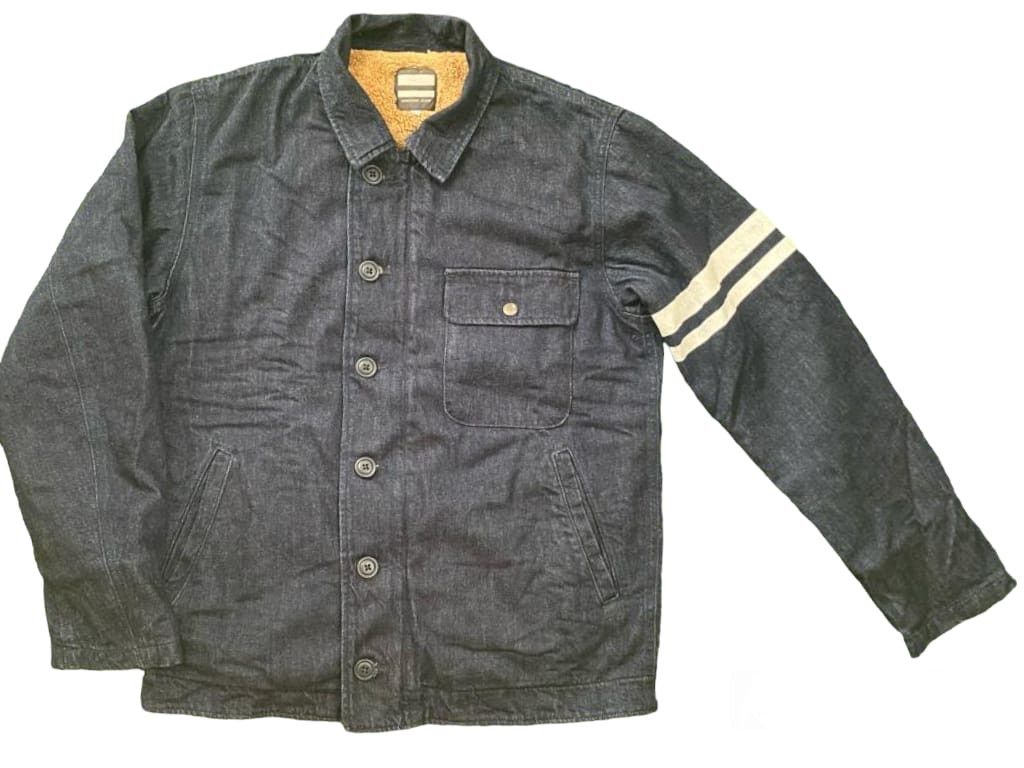 image of Denim Sherpa Jacket Momotaro in Blue Denim, Men's (Size Large)