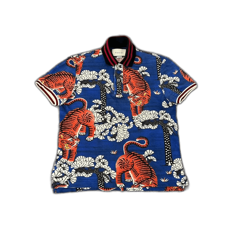Gucci Tiger Print Short Sleeve Polo