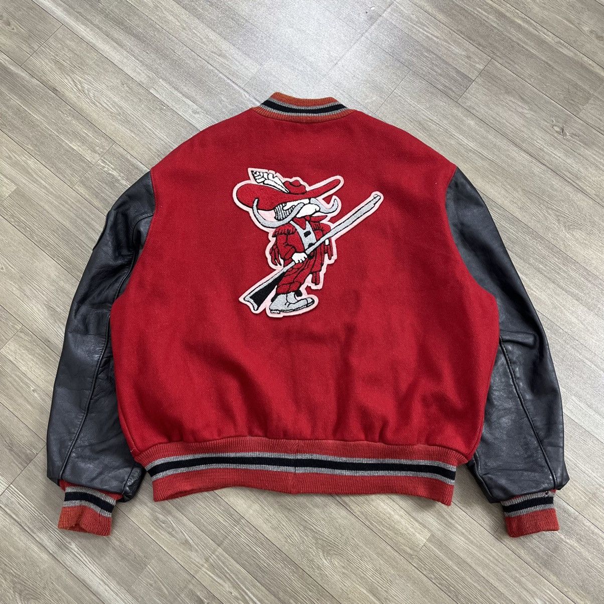 Vintage 1990s Delong UNLV Runnin Rebels Wool Leather Varsity Jacket Size US L / EU 52-54 / 3 - 1 Thumbnail