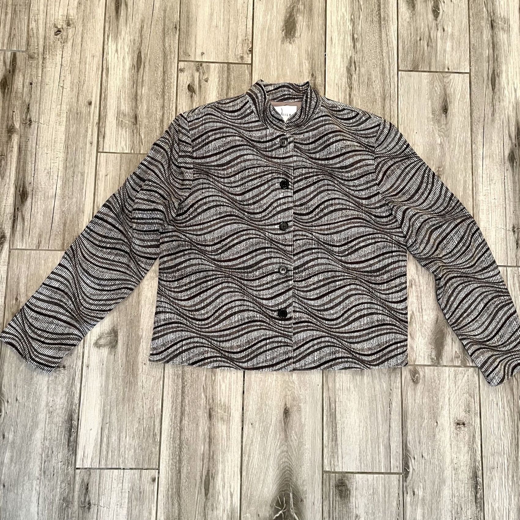 Adrianna Papell VINTAGE Adrianna Papell Safe silk Top size 6 stripes waves blazer Shirt Women Size M / US 6-8 / IT 42-44 - 2 Thumbnail