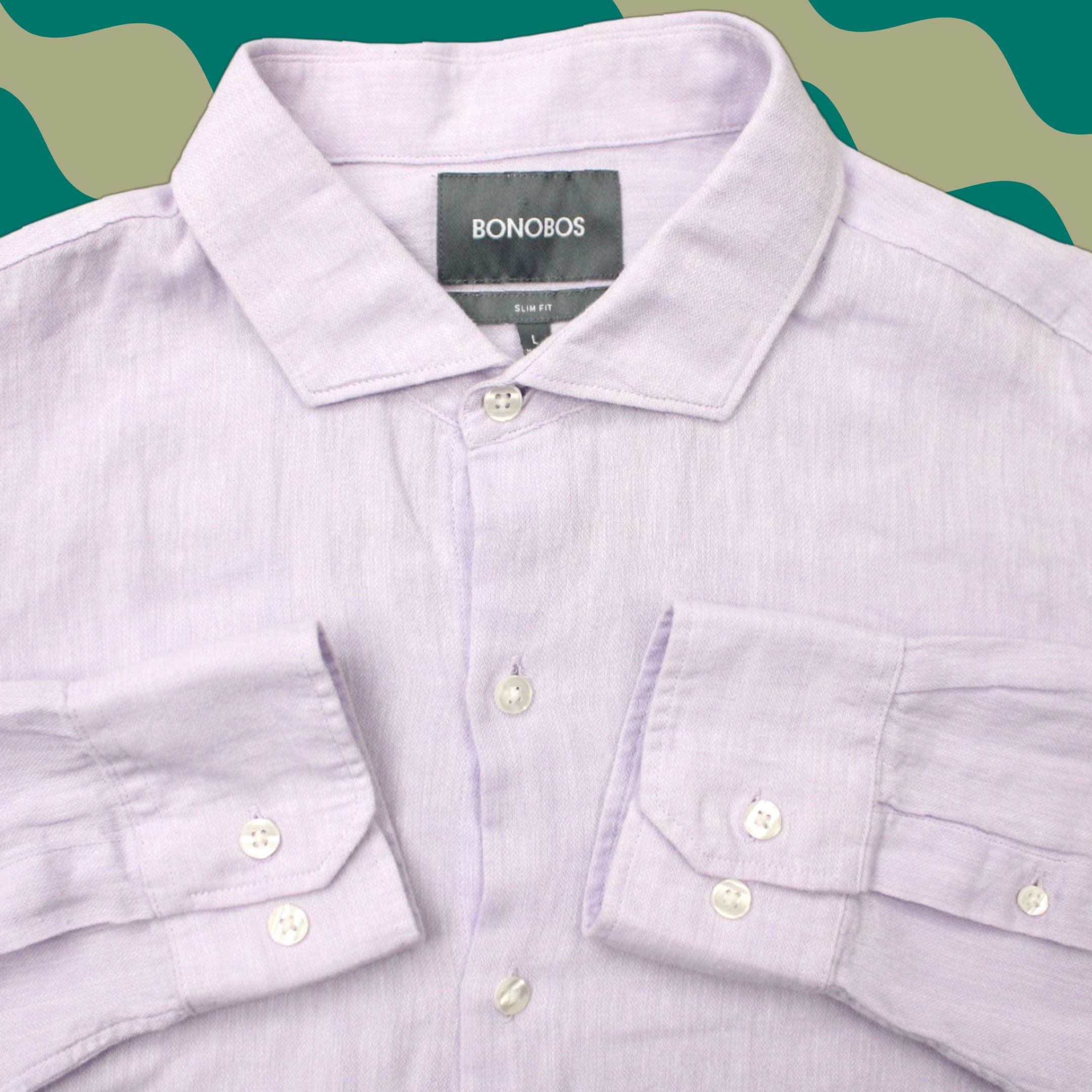 Bonobos Bonobos Shirt Mens Large Pink Slim Fit Linen/Cotton Long Sleeve Cutaway Collar Size US L / EU 52-54 / 3 - 1 Thumbnail