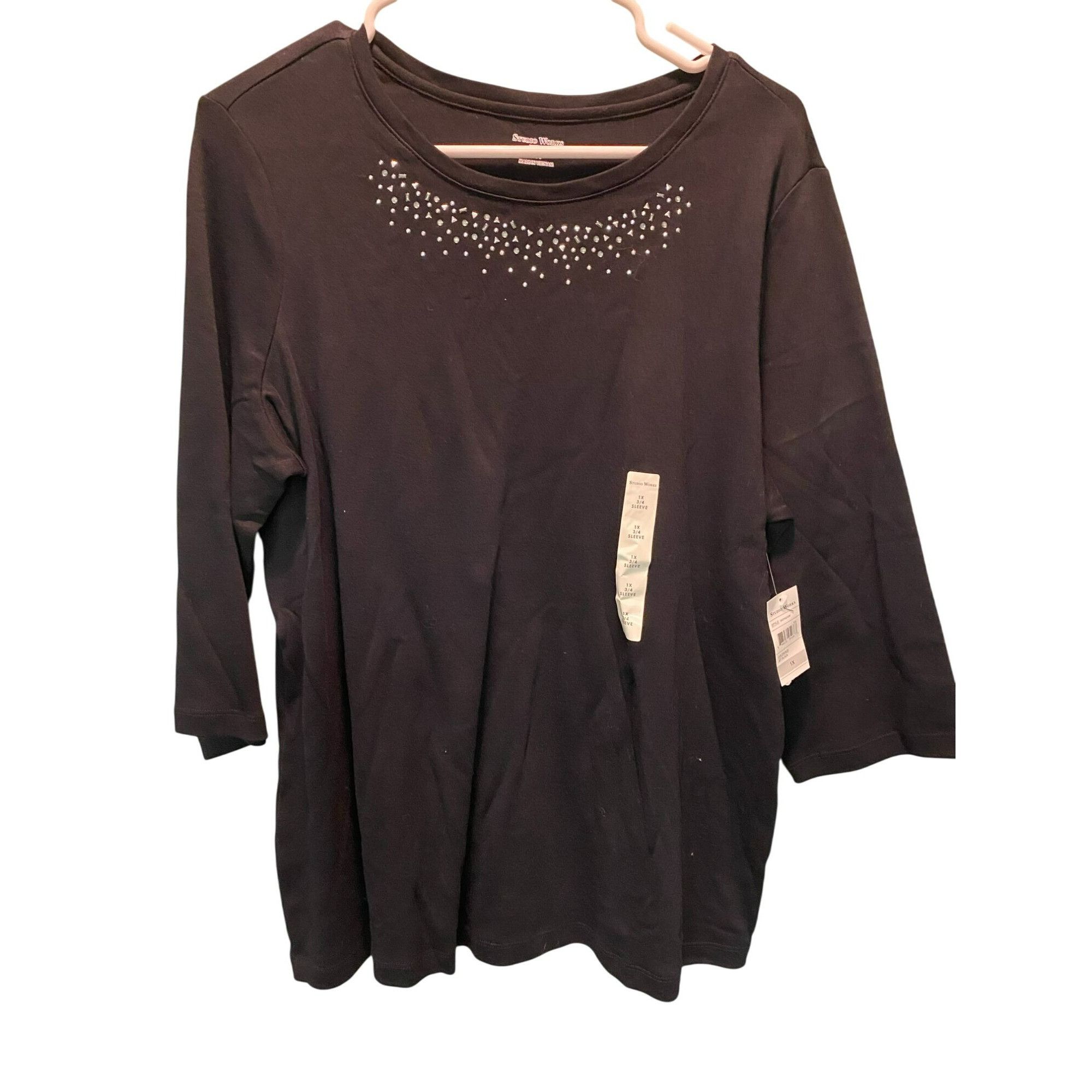 Other Studio Works Womens Plus Size 1X Black 3/4 Sleeve Top With E Size XL / US 12-14 / IT 48-50 - 1 Thumbnail