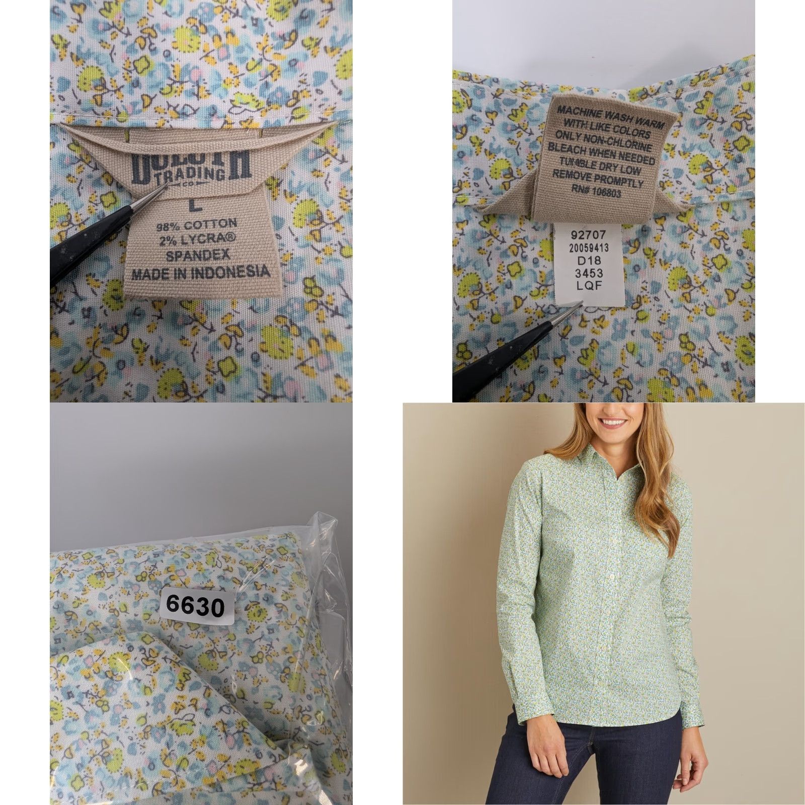 Vintage Duluth Shirt Green Ditsy Floral Womens L Wrinklefighter Button Long Sleeve Collared Casual Party/Cocktail Travel Easy Care 92707 Size L / US 10 / IT 46 - 8 Thumbnail
