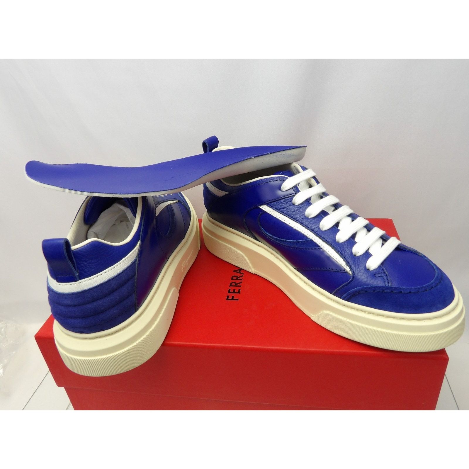 Salvatore Ferragamo FERRAGAMO CASSINA BLUE LEATHER LOGO LACE SNEAKERS 10 M ITA Size US 11 / EU 44 - 7 Thumbnail
